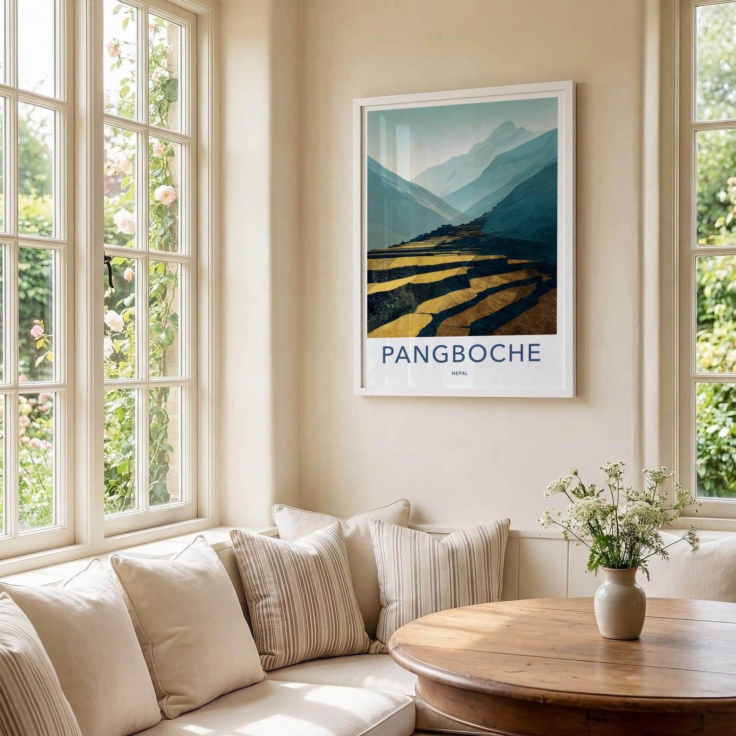 Pangboche Poster - Nepal Travel Art - Golden Mountain Terraces Home Decor