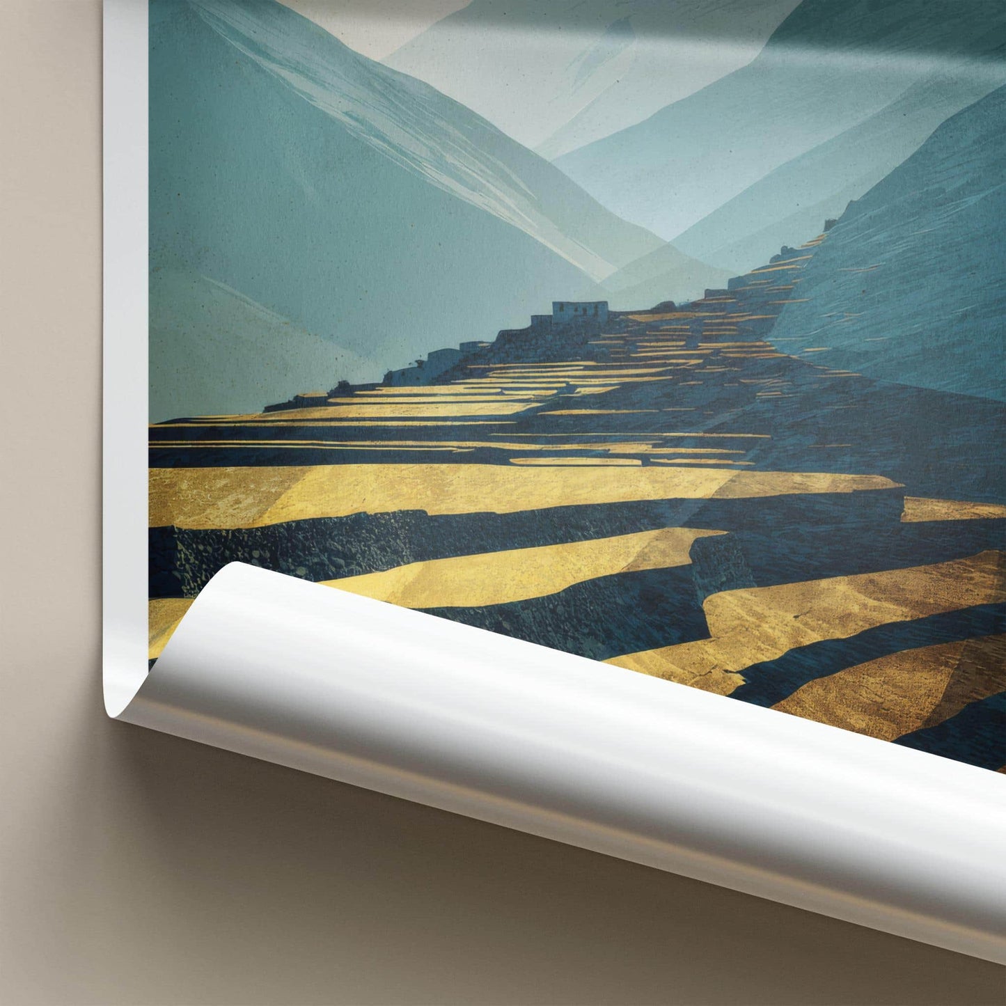 Pangboche Poster - Nepal Travel Art - Golden Mountain Terraces Home Decor