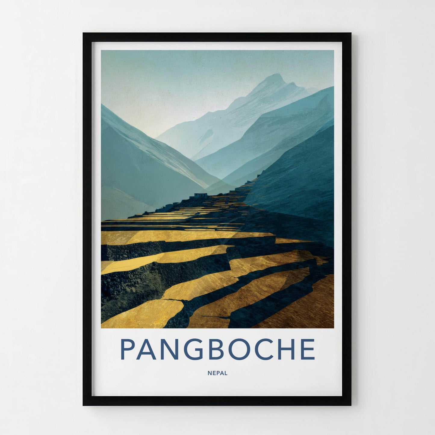 Pangboche Poster - Nepal Travel Art - Golden Mountain Terraces Home Decor