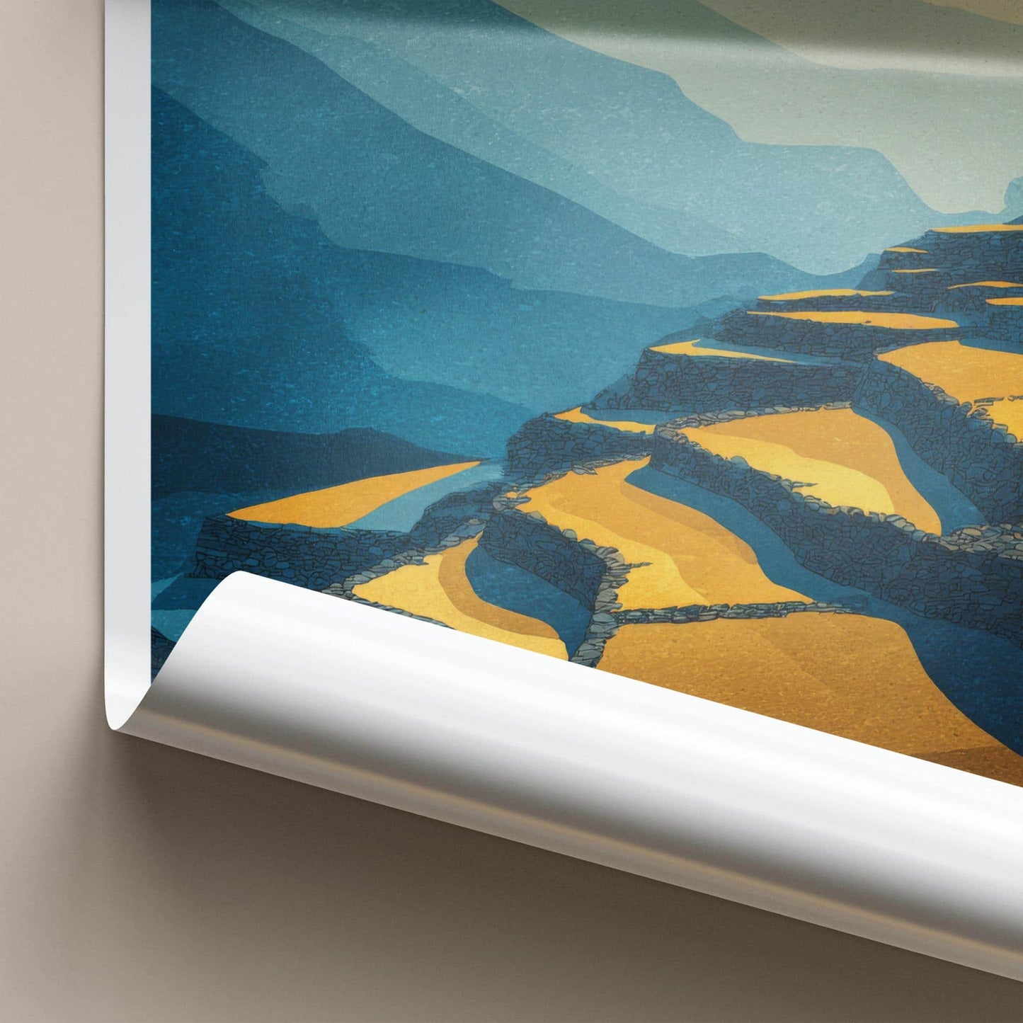 Pangboche Poster - Nepal Travel Art - Golden Terraced Fields Home Decor