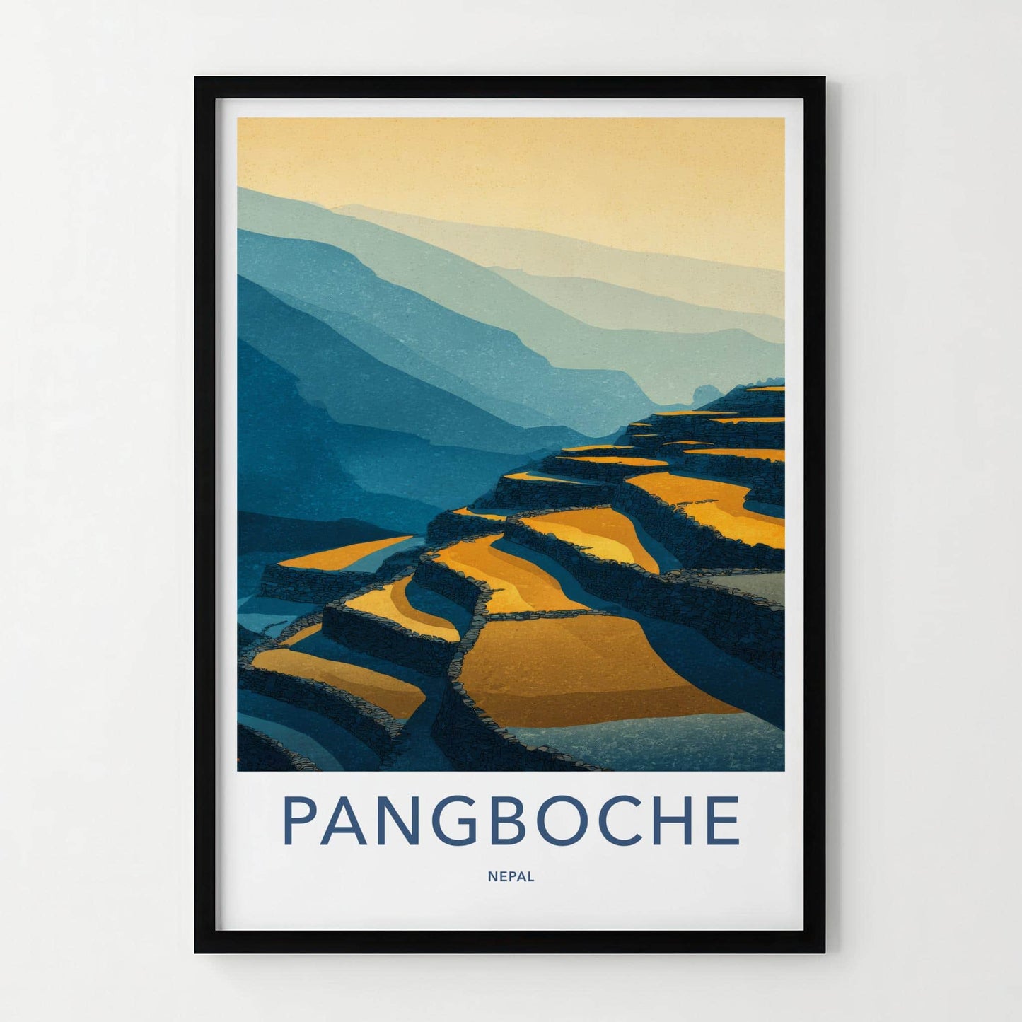 Pangboche Poster - Nepal Travel Art - Golden Terraced Fields Home Decor