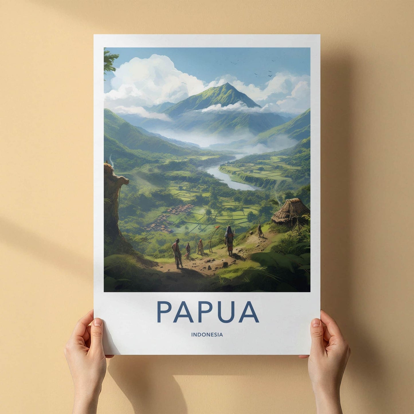 Papua Poster - Indonesia Travel Art - Lush Valley Village Home Decor