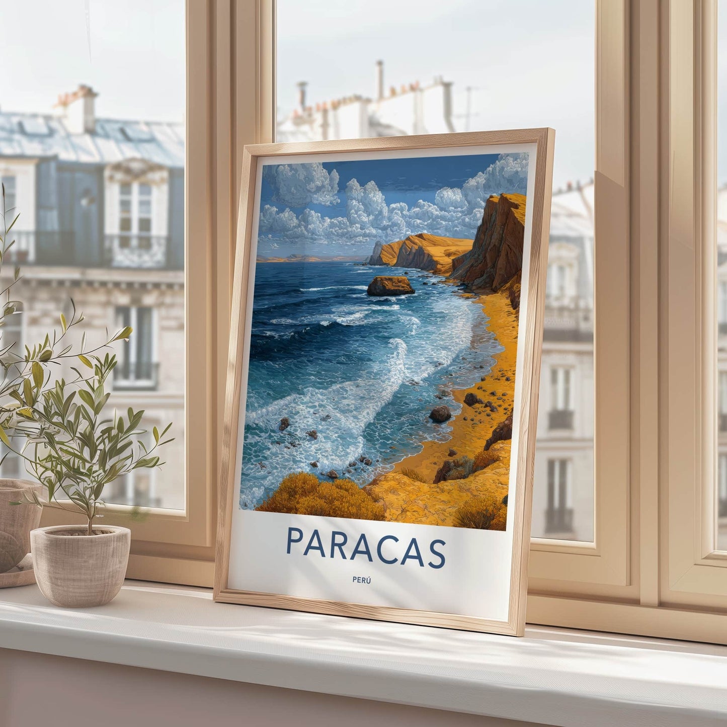 Paracas Poster - Peru Travel Art - Coastal Cliffs Ocean Wall Decor