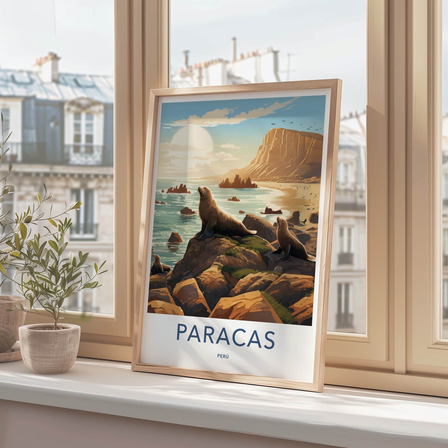 Paracas Poster - Peru Travel Art - Coastal Cliffs Seals Home Decor