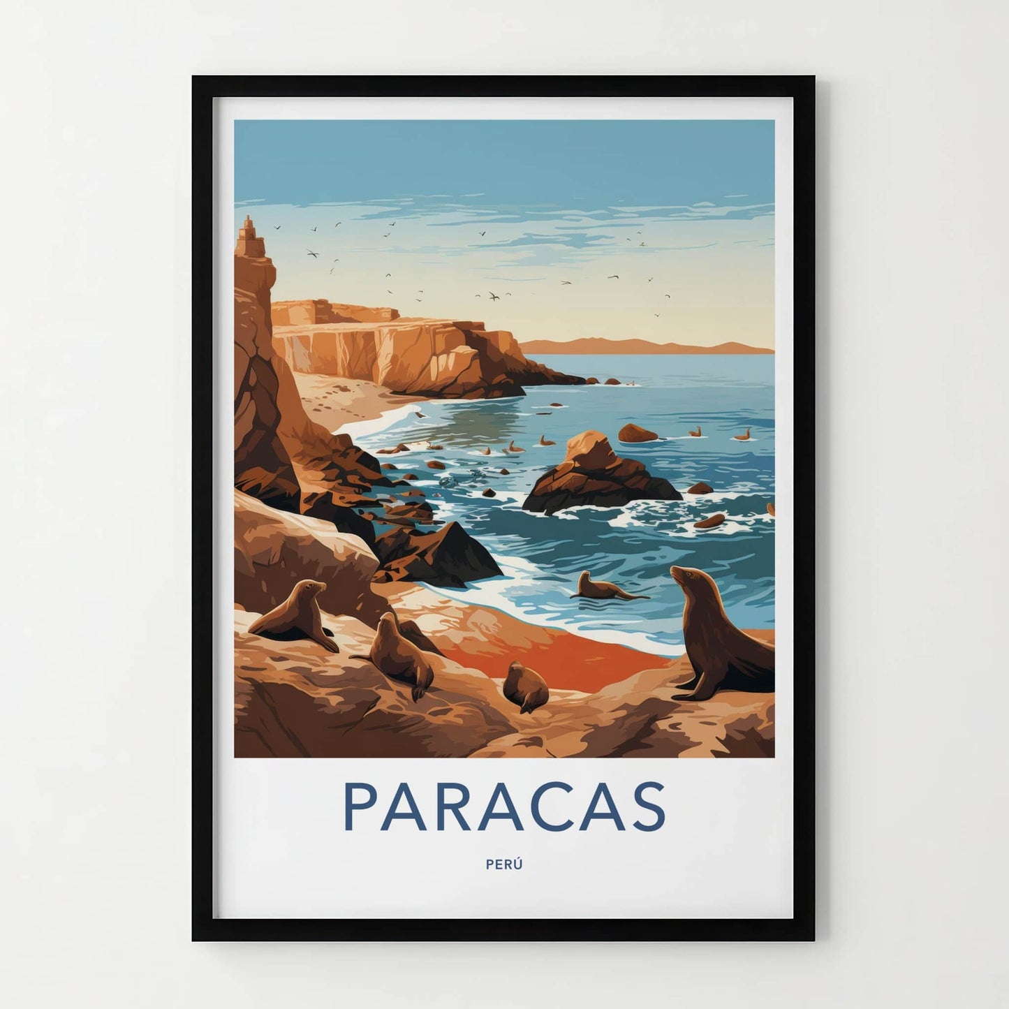Paracas Poster - Peru Travel Art - Coastal Sea Lions Home Decor