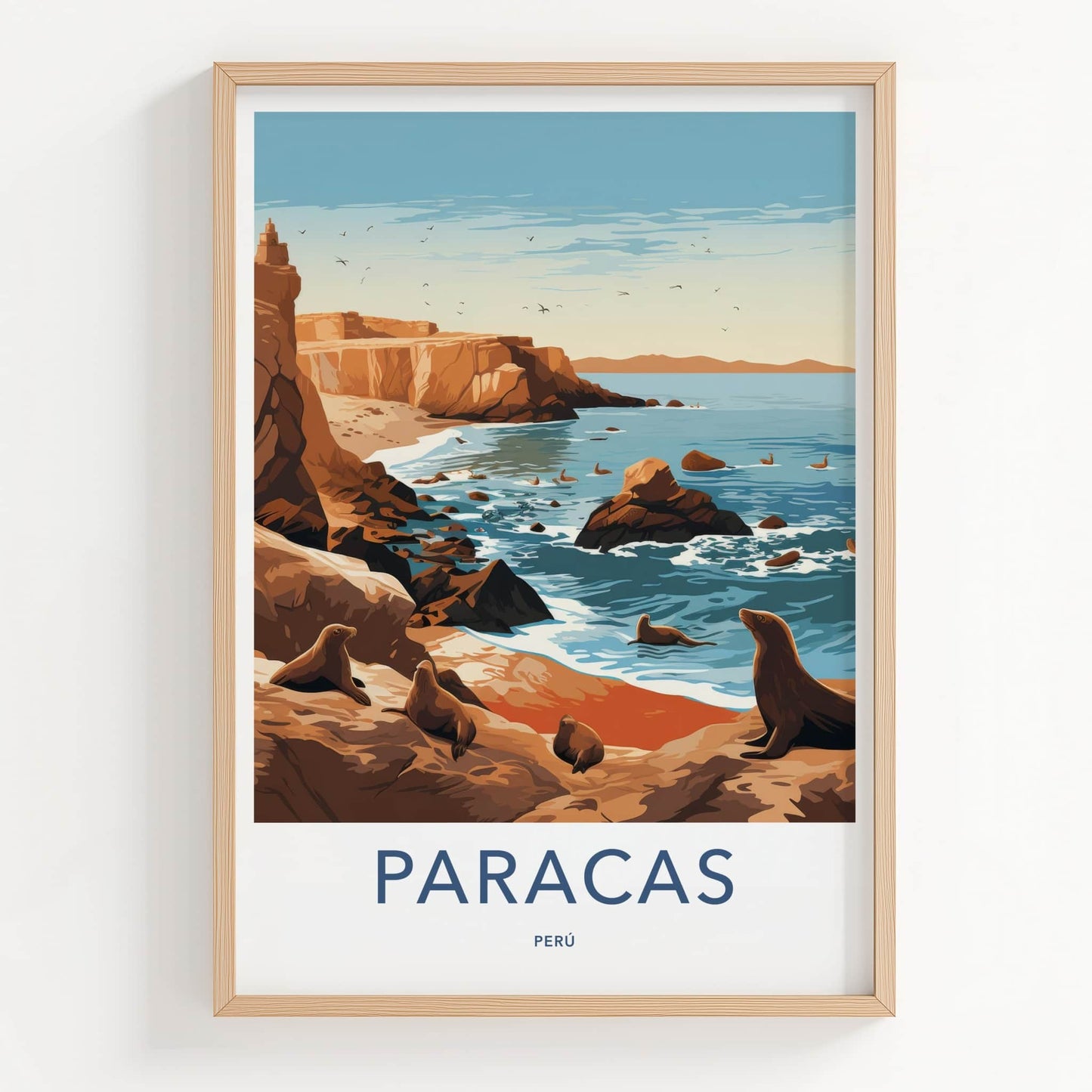 Paracas Poster - Peru Travel Art - Coastal Sea Lions Home Decor