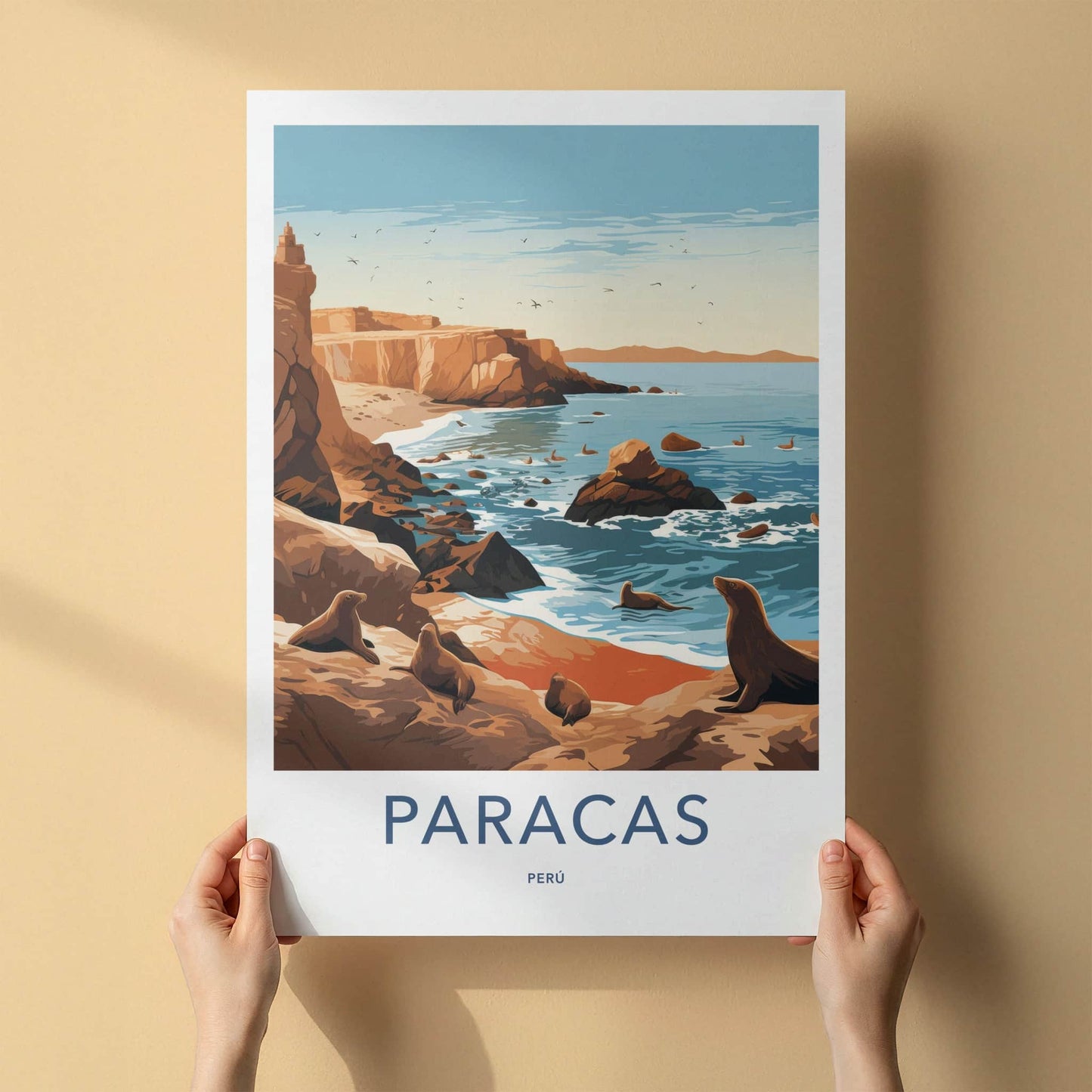 Paracas Poster - Peru Travel Art - Coastal Sea Lions Home Decor