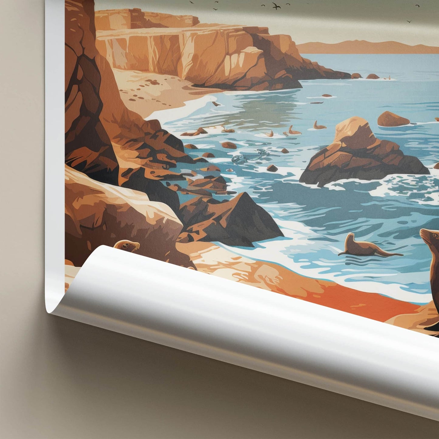 Paracas Poster - Peru Travel Art - Coastal Sea Lions Home Decor