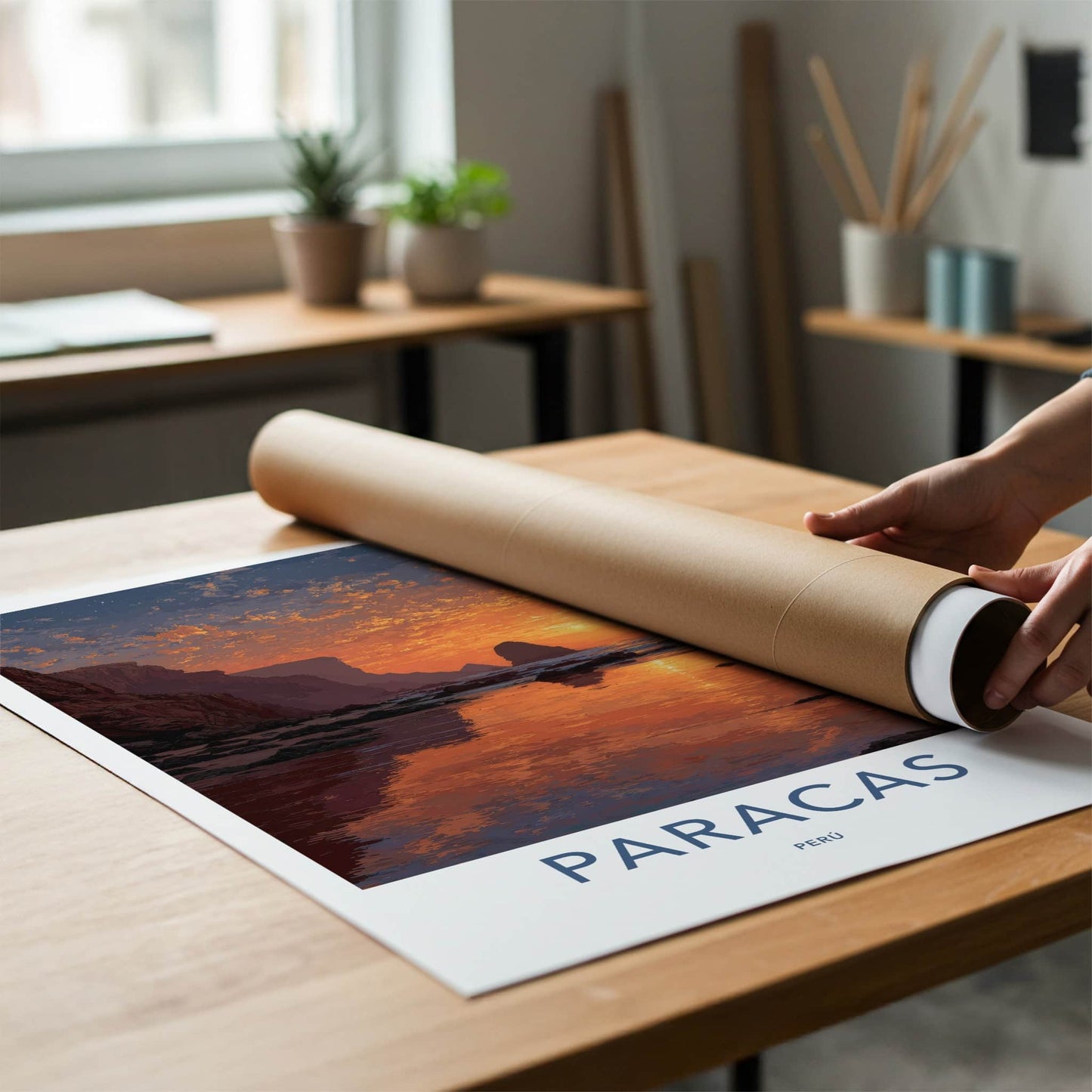Paracas Poster - Peru Travel Art - Ocean Sunset Rocks Home Decor