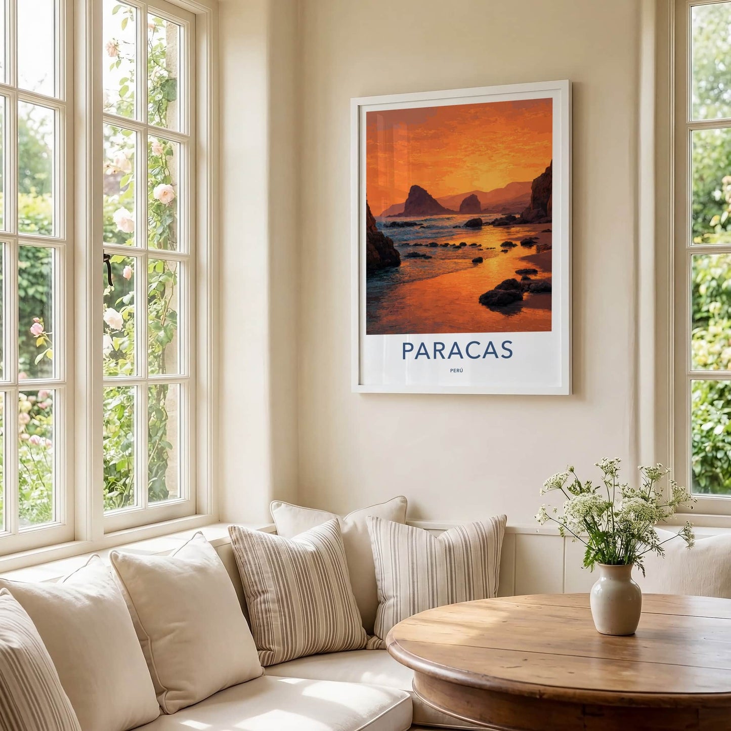 Paracas Poster - Peru Travel Print - Orange Sunset Beach Framed Decor