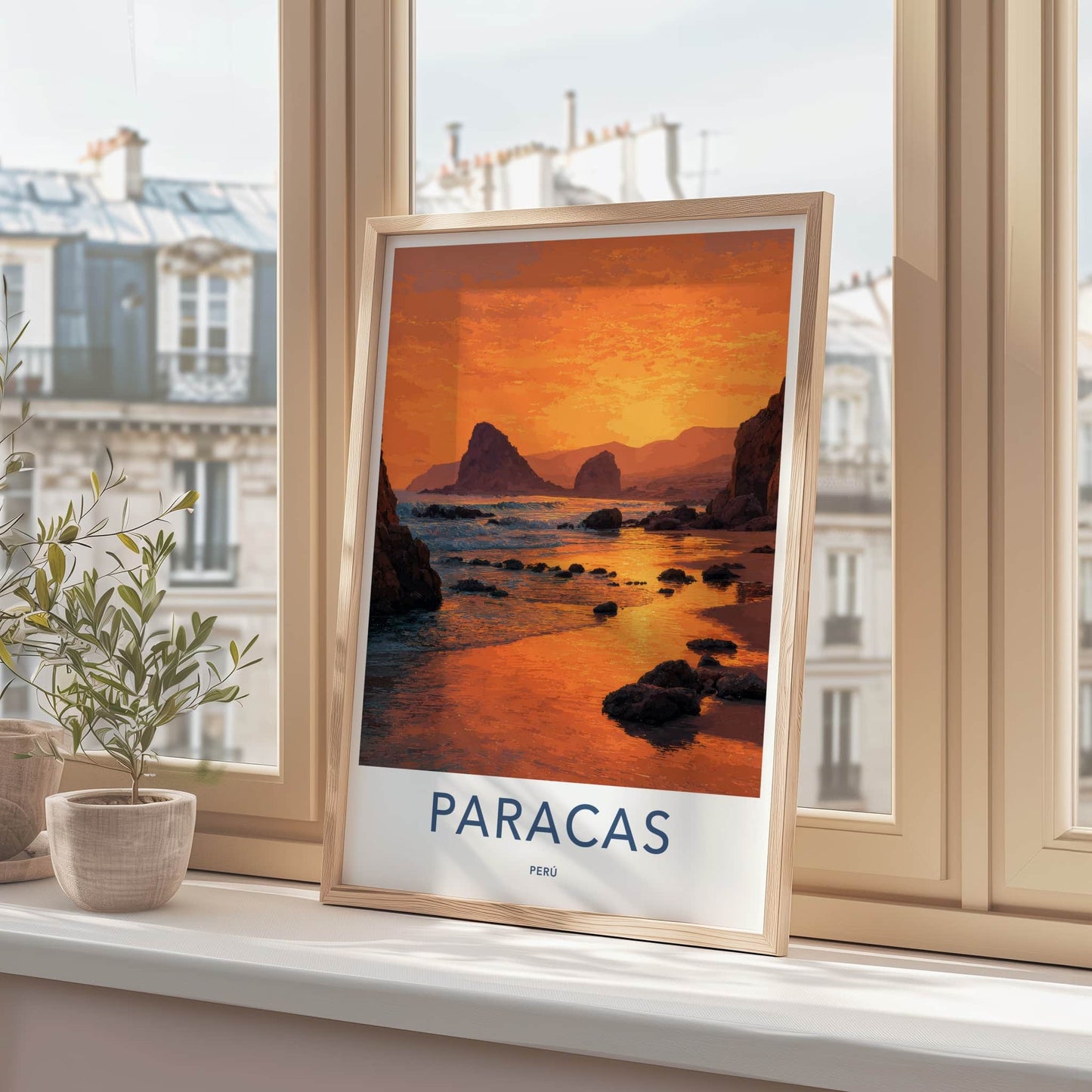 Paracas Poster - Peru Travel Print - Orange Sunset Beach Framed Decor