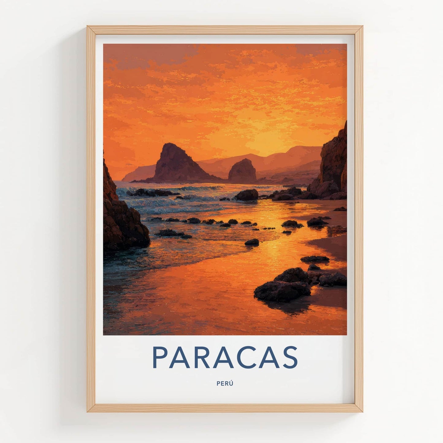 Paracas Poster - Peru Travel Print - Orange Sunset Beach Framed Decor