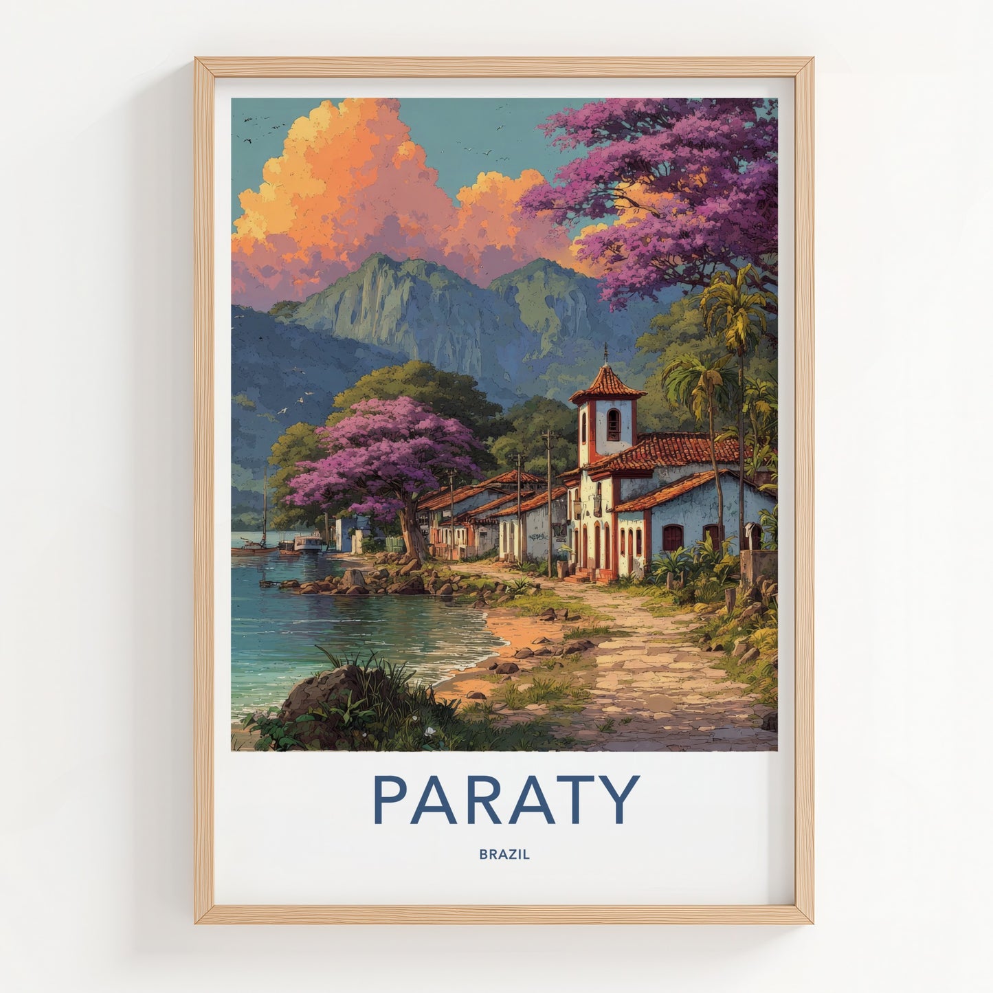 Paraty Poster - Brazil Travel Print - Coastal Town Church Home Art