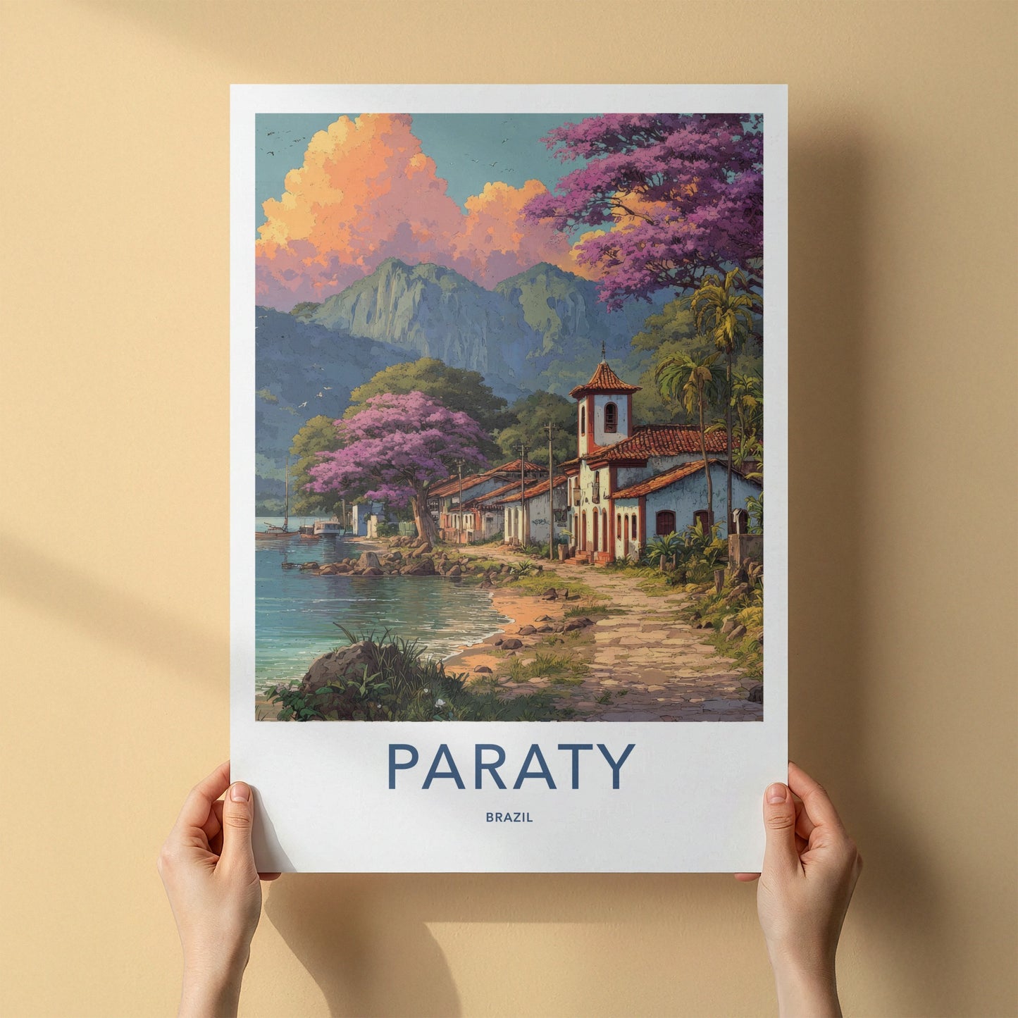 Paraty Poster - Brazil Travel Print - Coastal Town Church Home Art