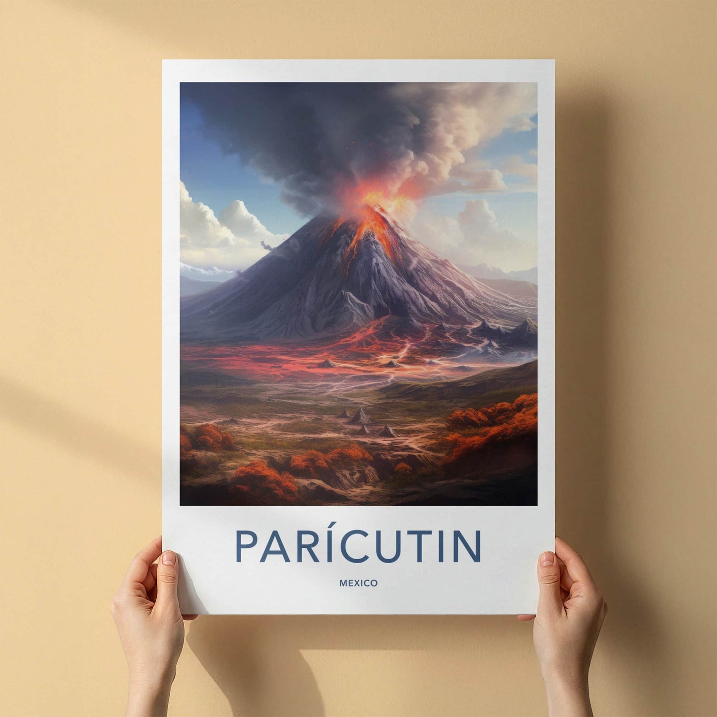 Paricutin Poster - Mexico Travel Art - Erupting Volcano Lava Home Decor