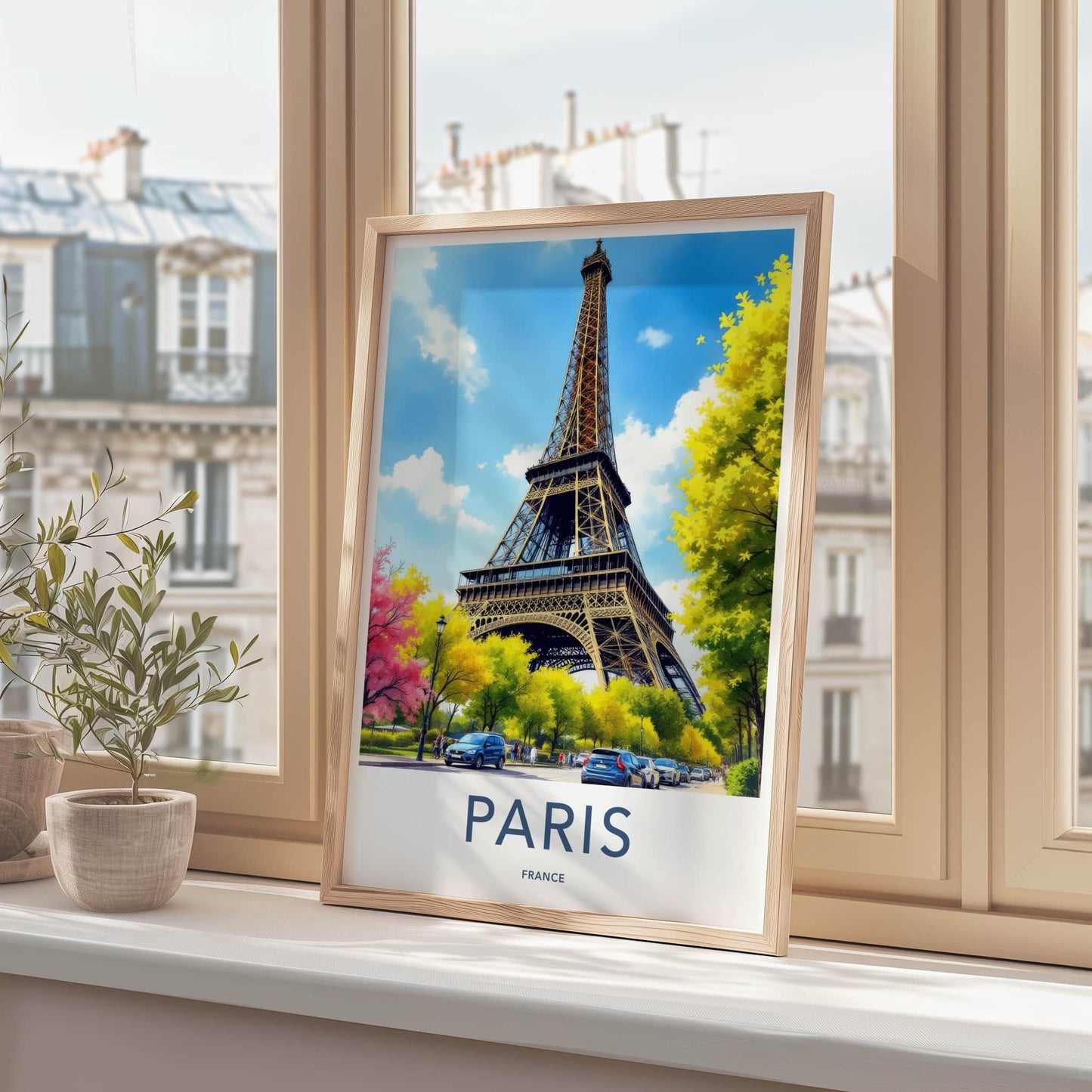 Paris Poster - France Art Print - Eiffel Tower Street Scene Home Decor