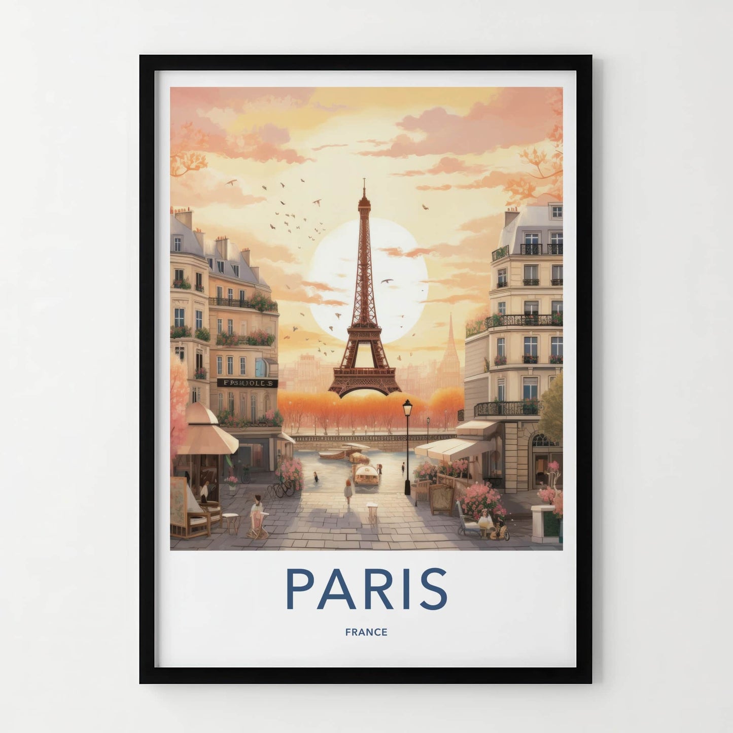 Paris Poster - France Framed Print - Eiffel Tower Sunset Lounge Decor