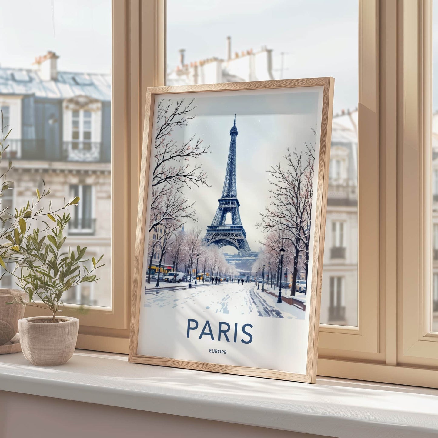 Paris Poster - France Framed Print - Snowy Eiffel Tower Gallery Art