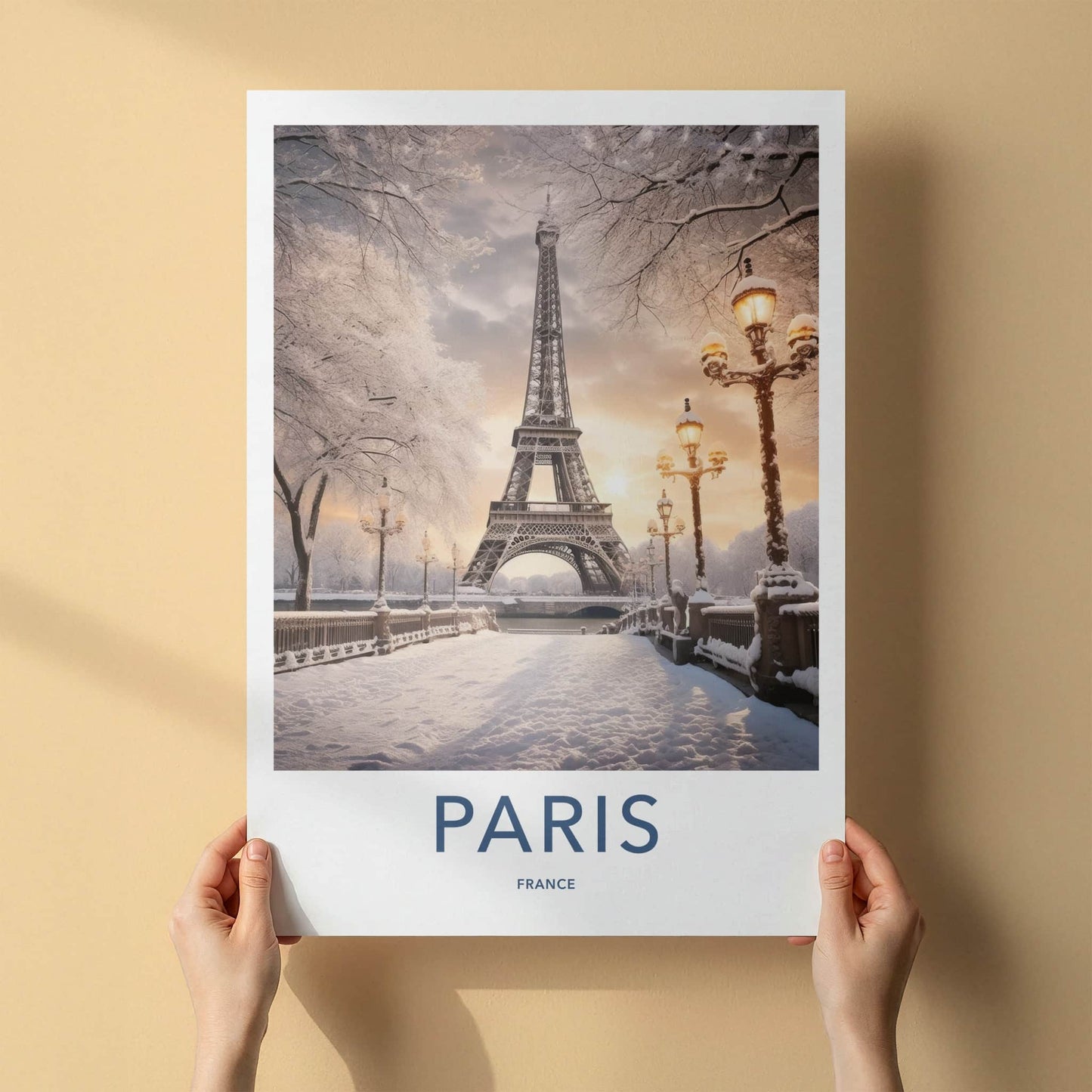 Paris Poster - France Framed Print - Tower Snowy Sunset Framed Decor
