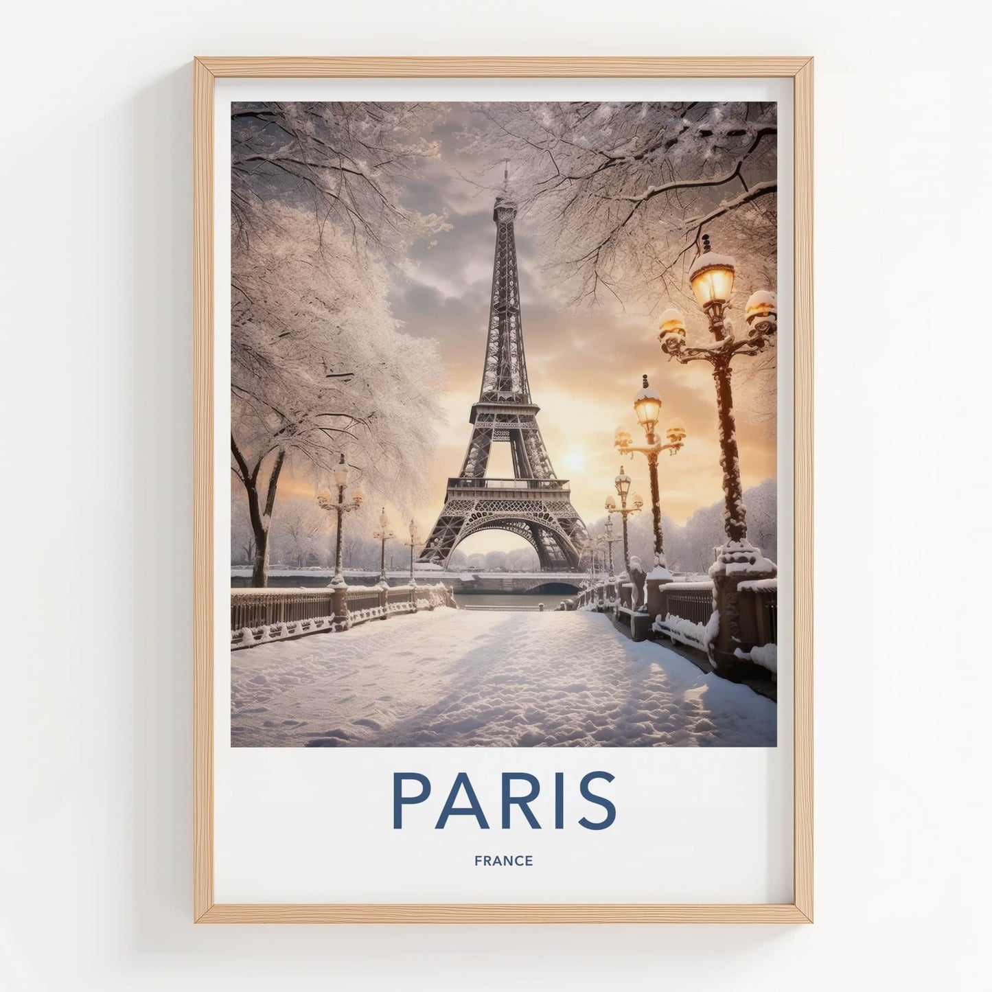 Paris Poster - France Framed Print - Tower Snowy Sunset Framed Decor