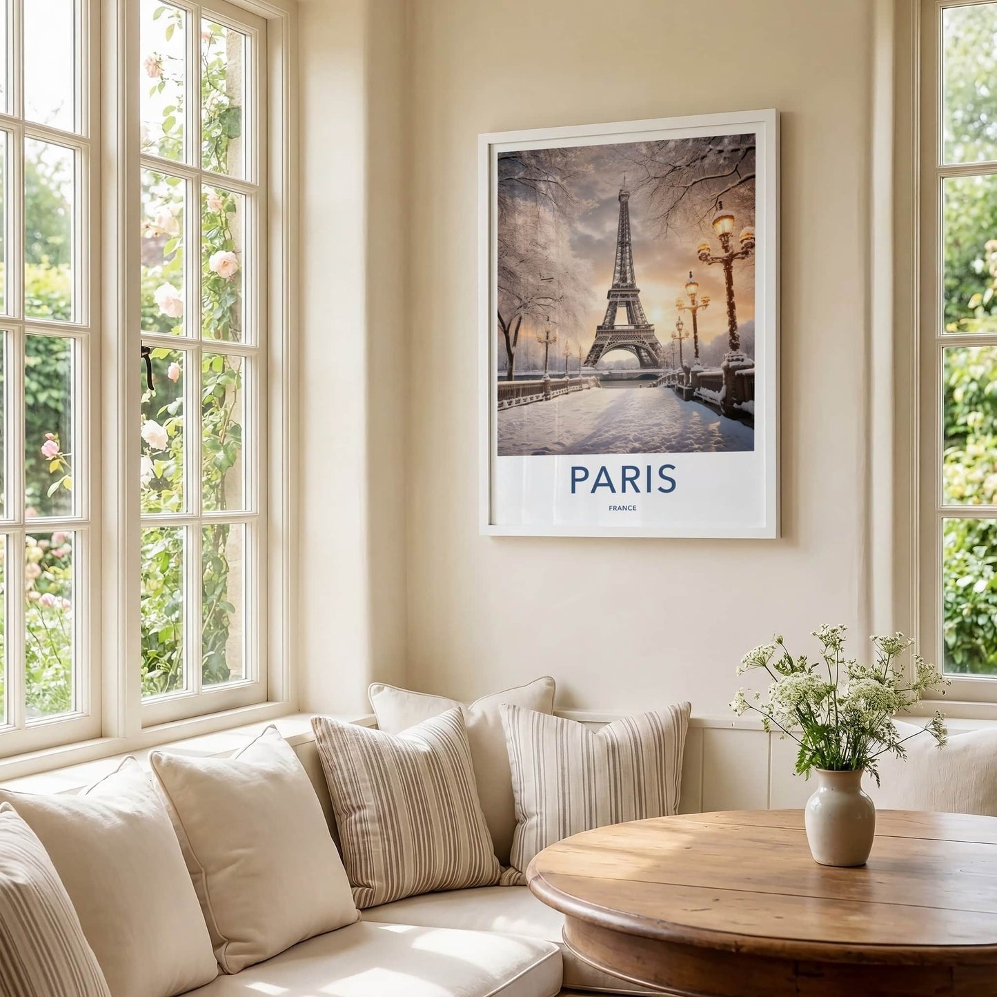 Paris Poster - France Framed Print - Tower Snowy Sunset Framed Decor