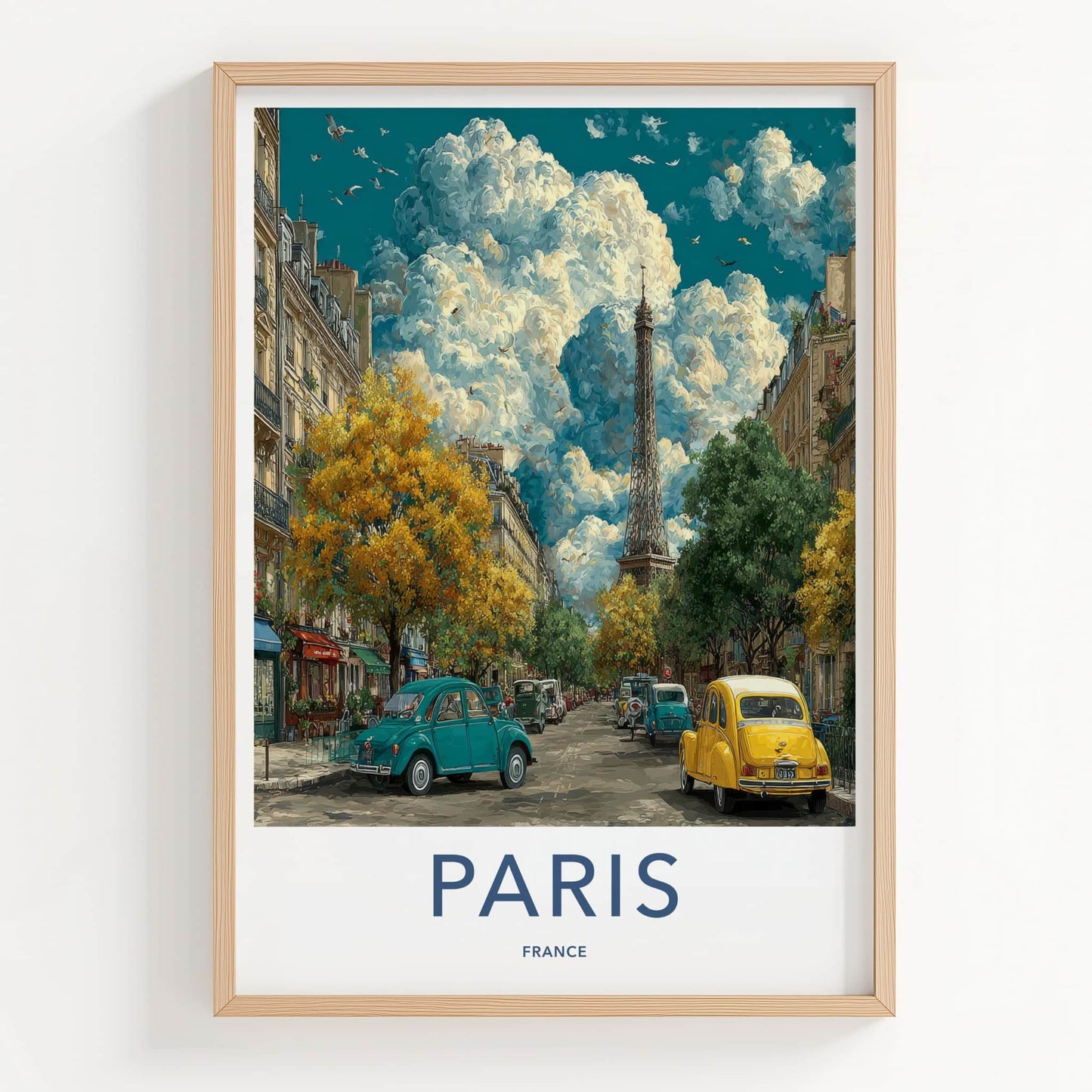 Paris Poster - France Travel Art - Cloudy Parisian Street Home Decor