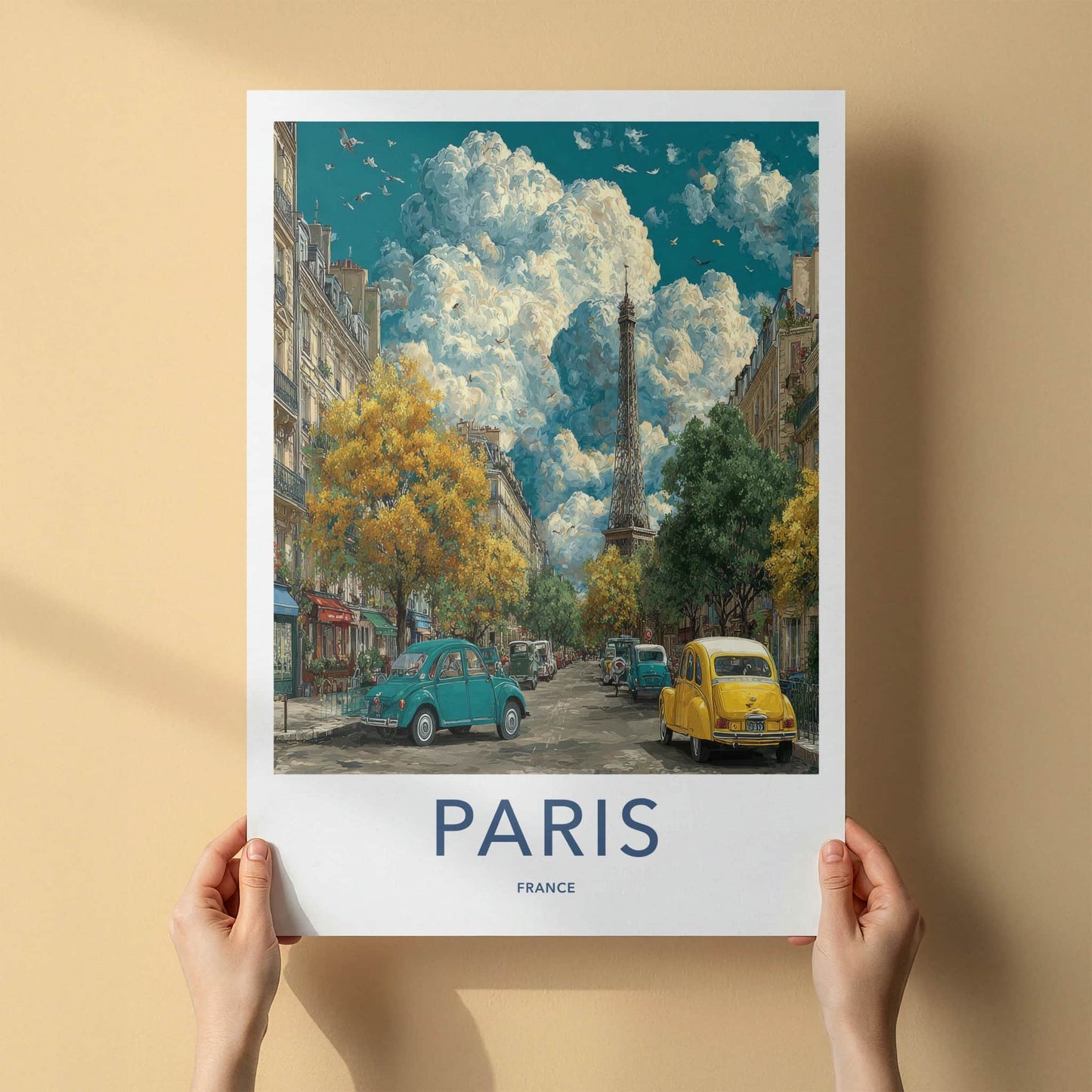 Paris Poster - France Travel Art - Cloudy Parisian Street Home Decor