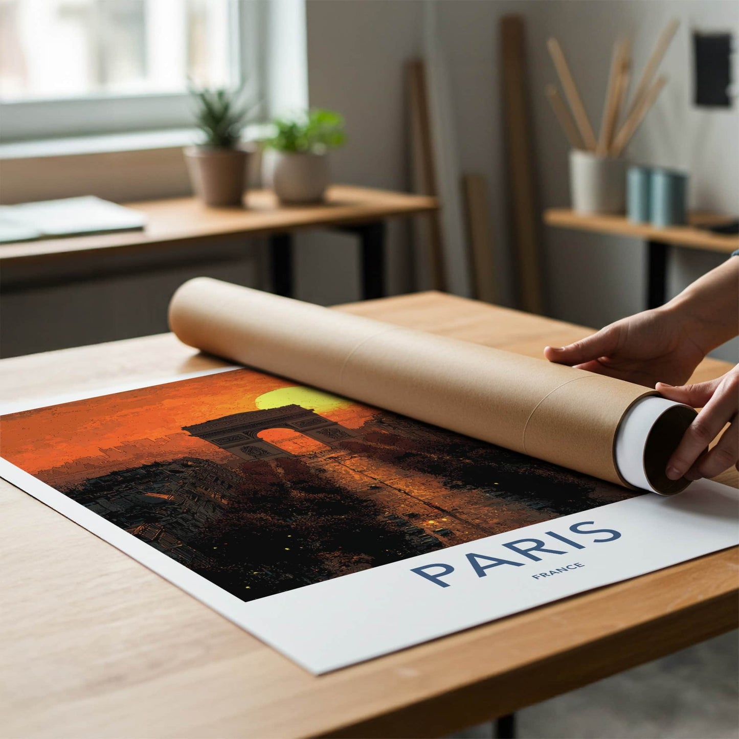 Paris Poster - France Travel Art - Orange Sunset Avenue Wall Decor