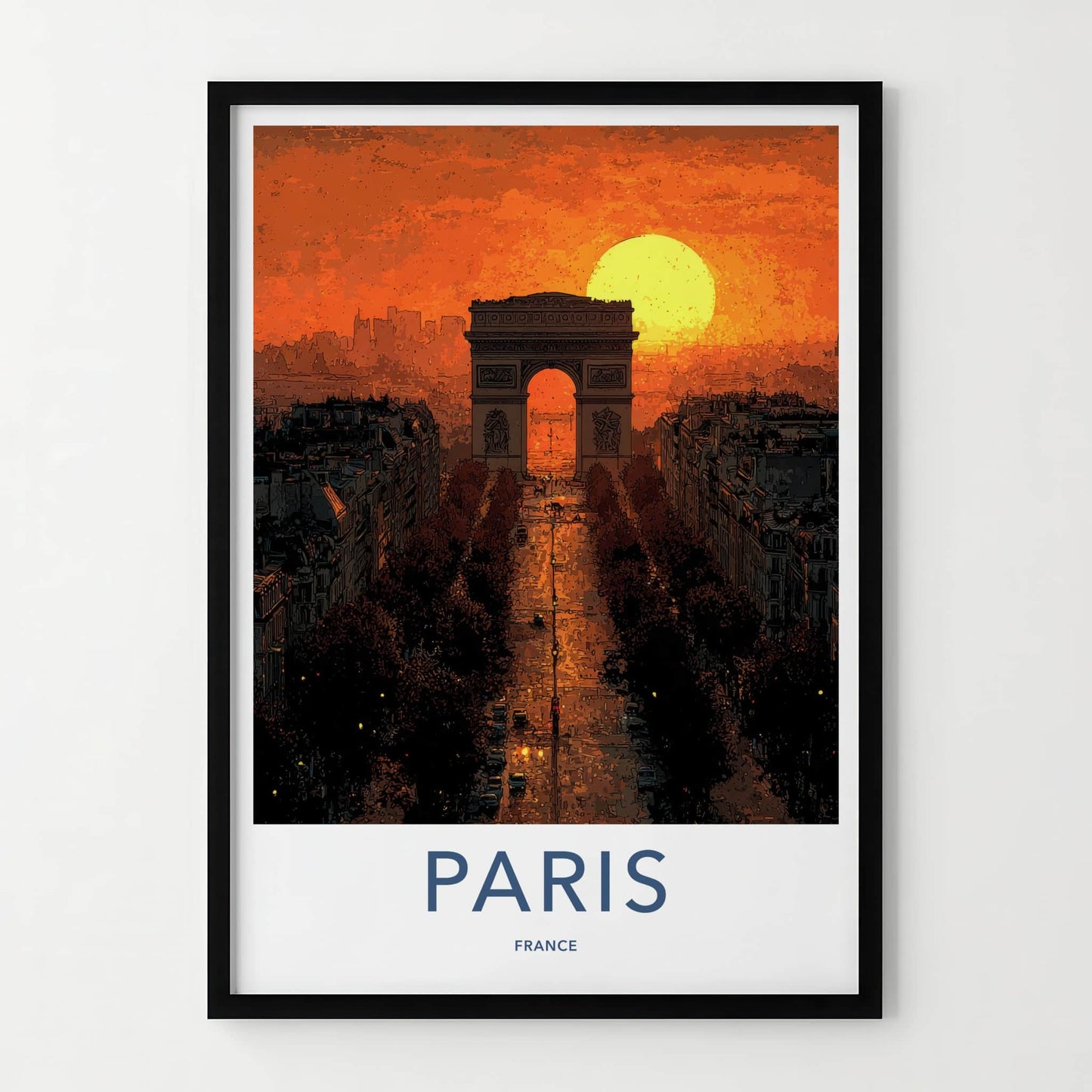 Paris Poster - France Travel Art - Orange Sunset Avenue Wall Decor