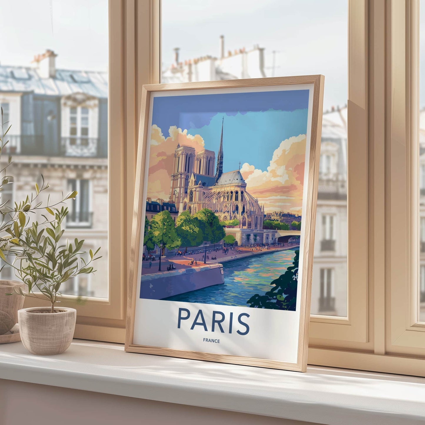Paris Poster - France Travel Art - Riverside Cathedral View Home Decor