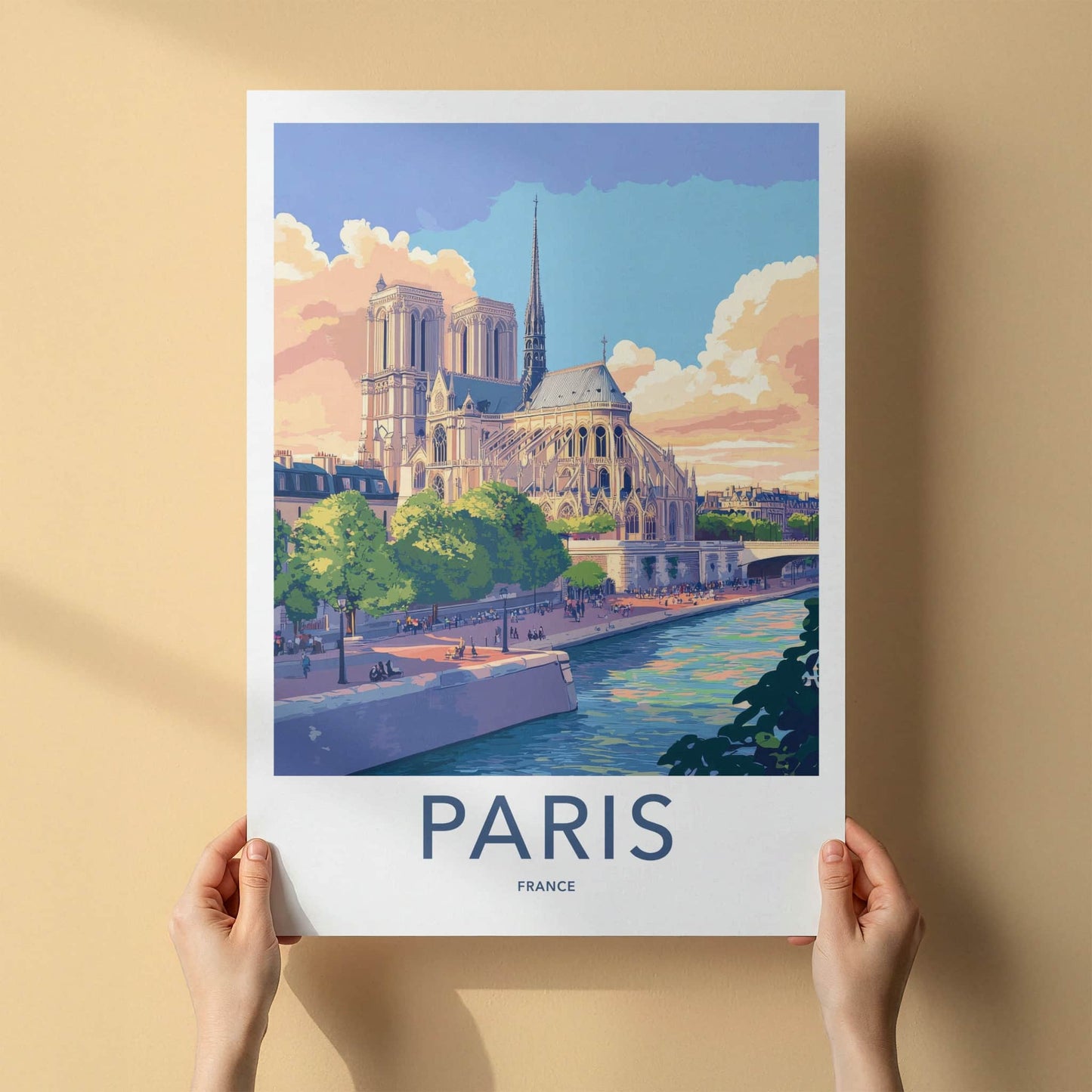 Paris Poster - France Travel Art - Riverside Cathedral View Home Decor