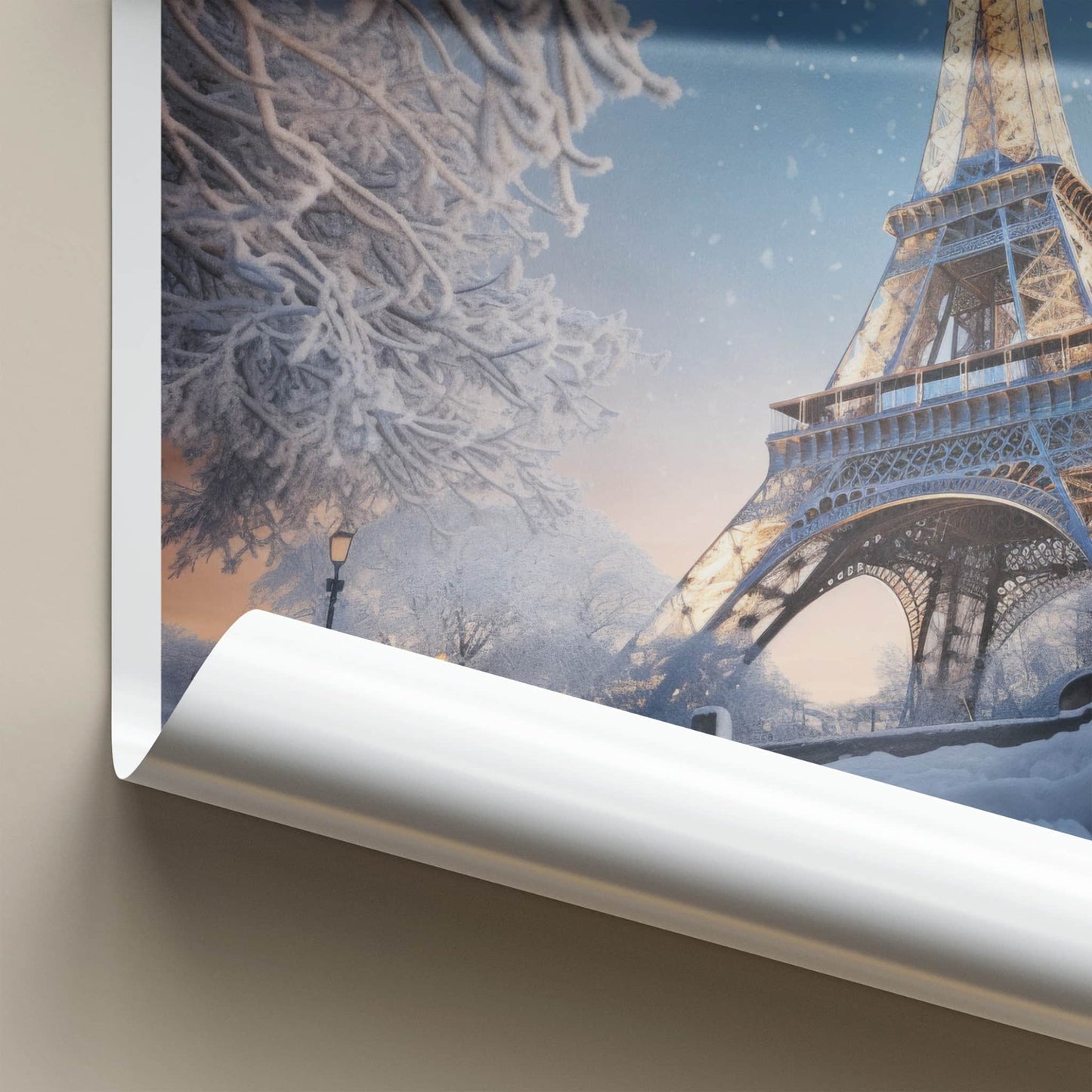 Paris Poster - France Travel Art - Snowy Eiffel Tower Home Decor