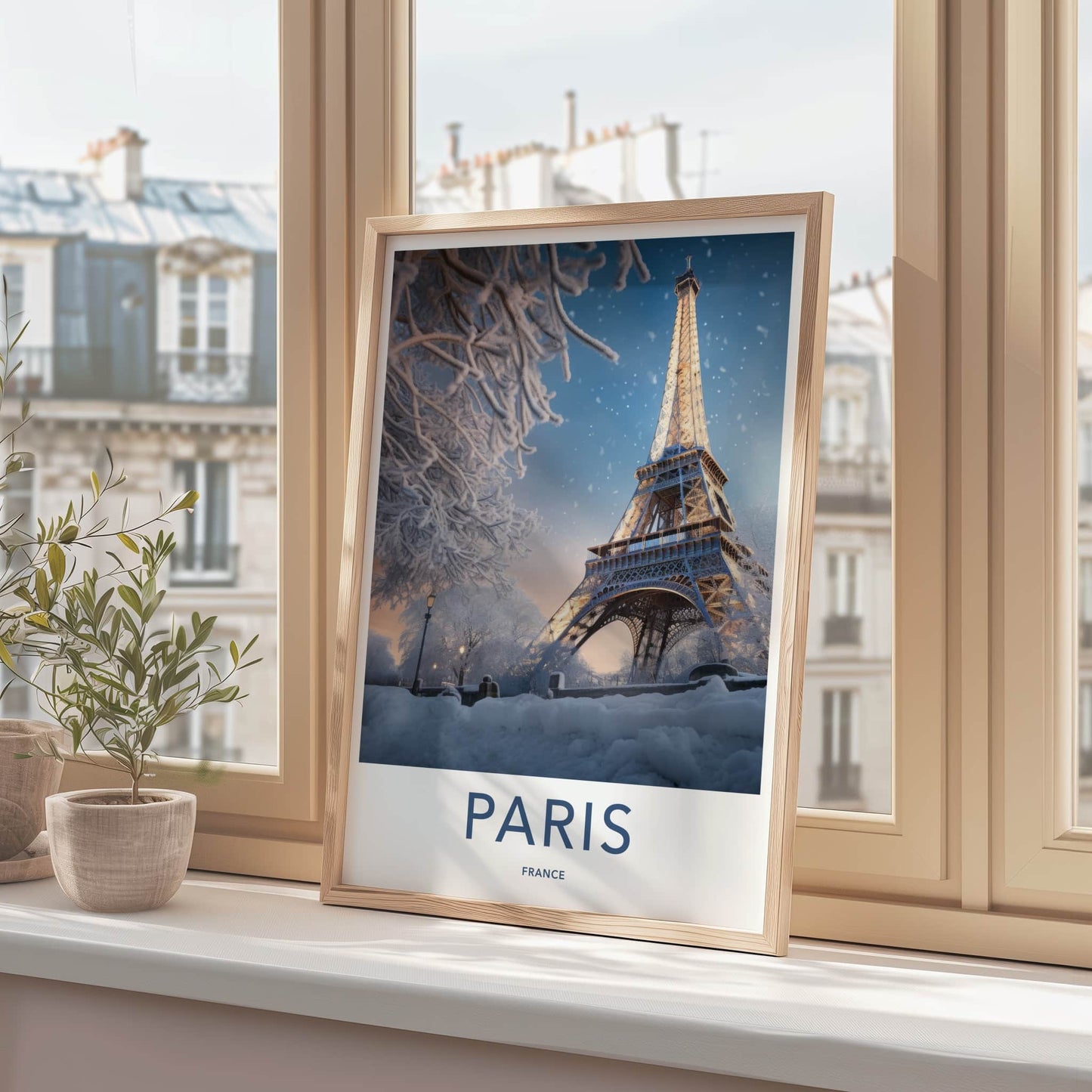 Paris Poster - France Travel Art - Snowy Eiffel Tower Home Decor