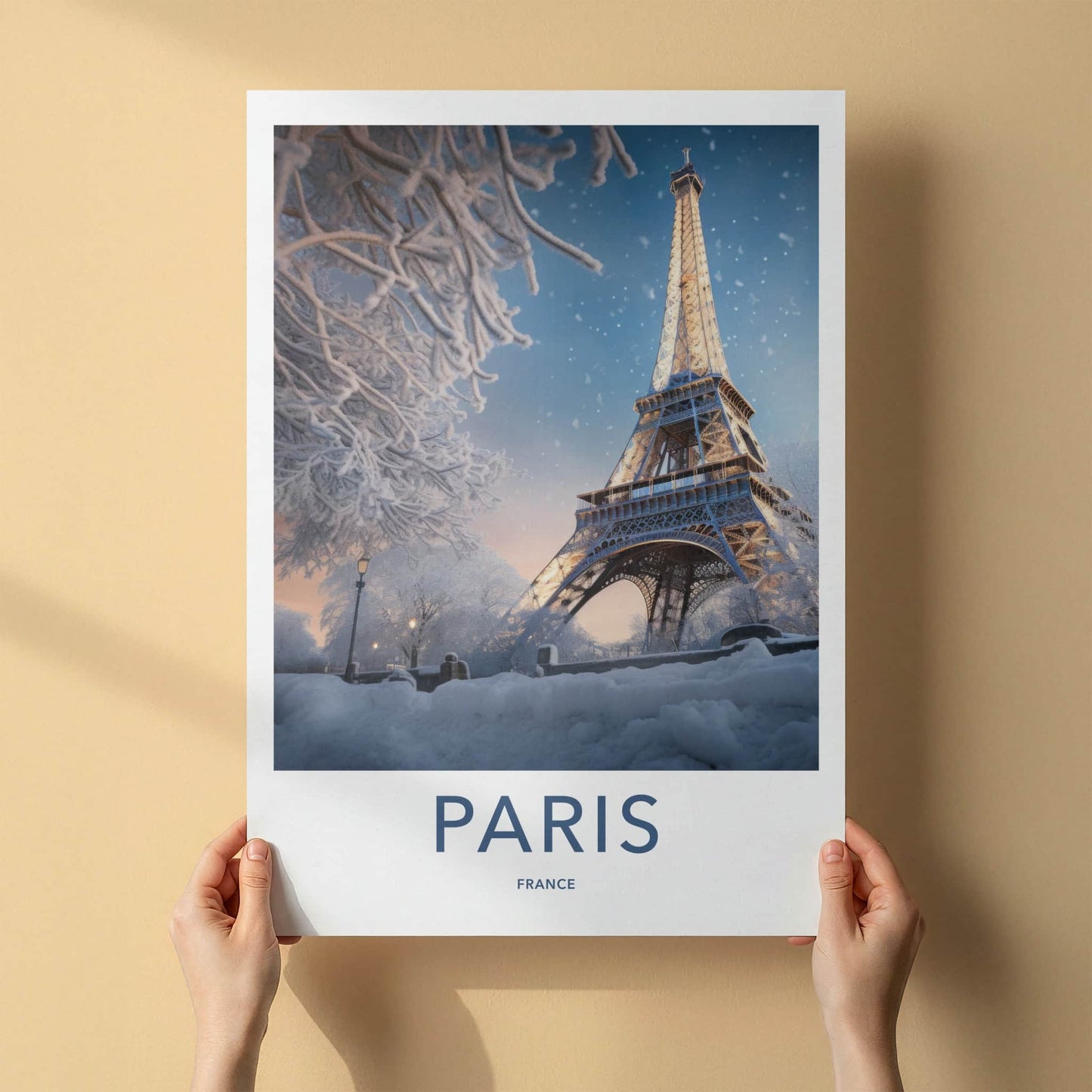 Paris Poster - France Travel Art - Snowy Eiffel Tower Home Decor