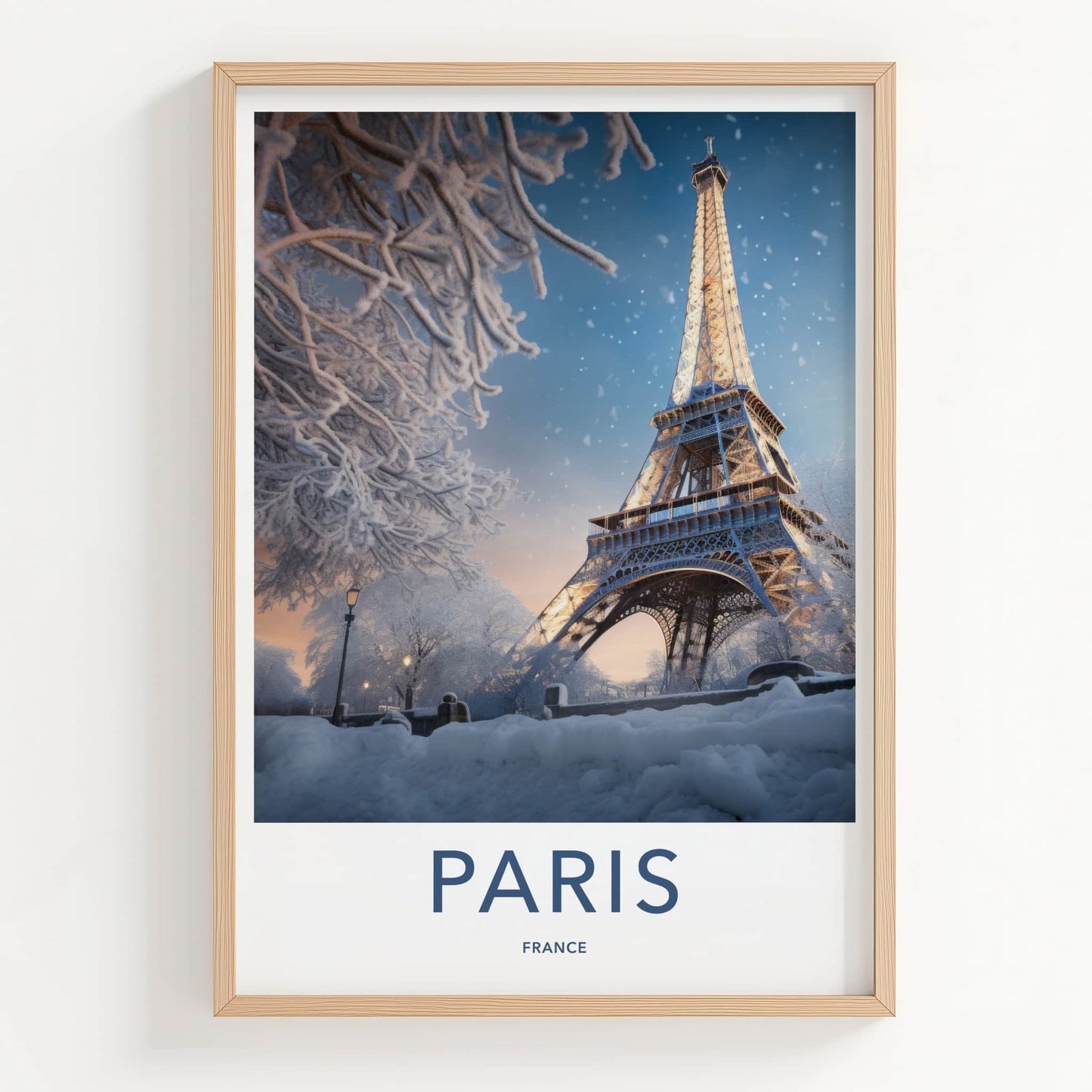 Paris Poster - France Travel Art - Snowy Eiffel Tower Home Decor