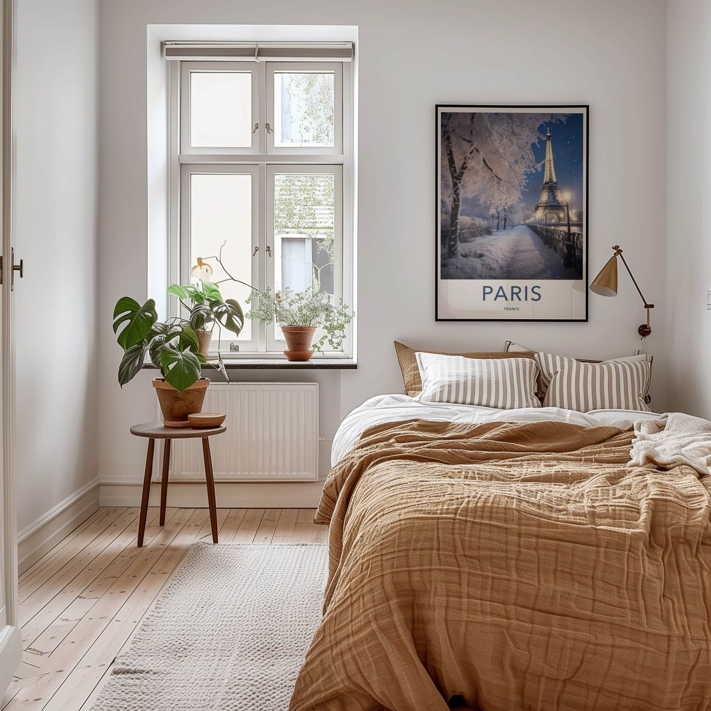 Paris Poster - France Travel Art - Snowy Parisian Night Home Decor
