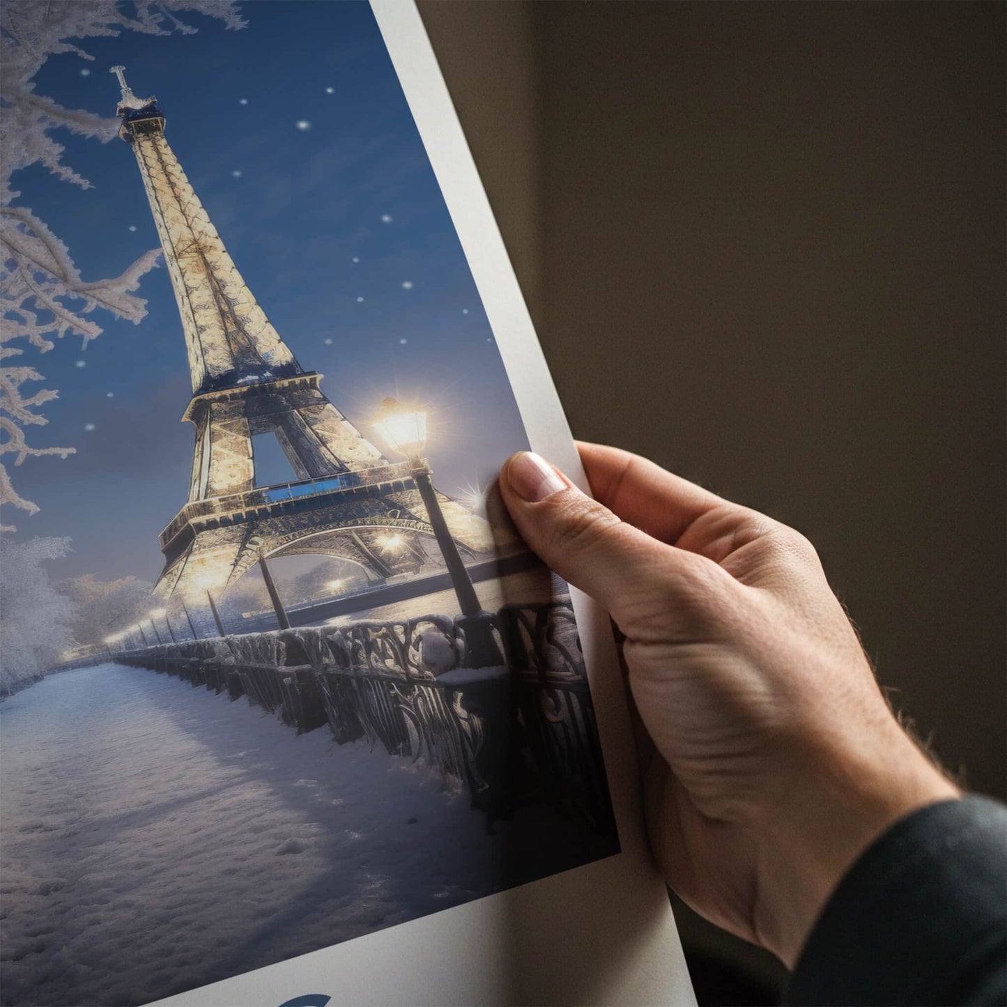 Paris Poster - France Travel Art - Snowy Parisian Night Home Decor