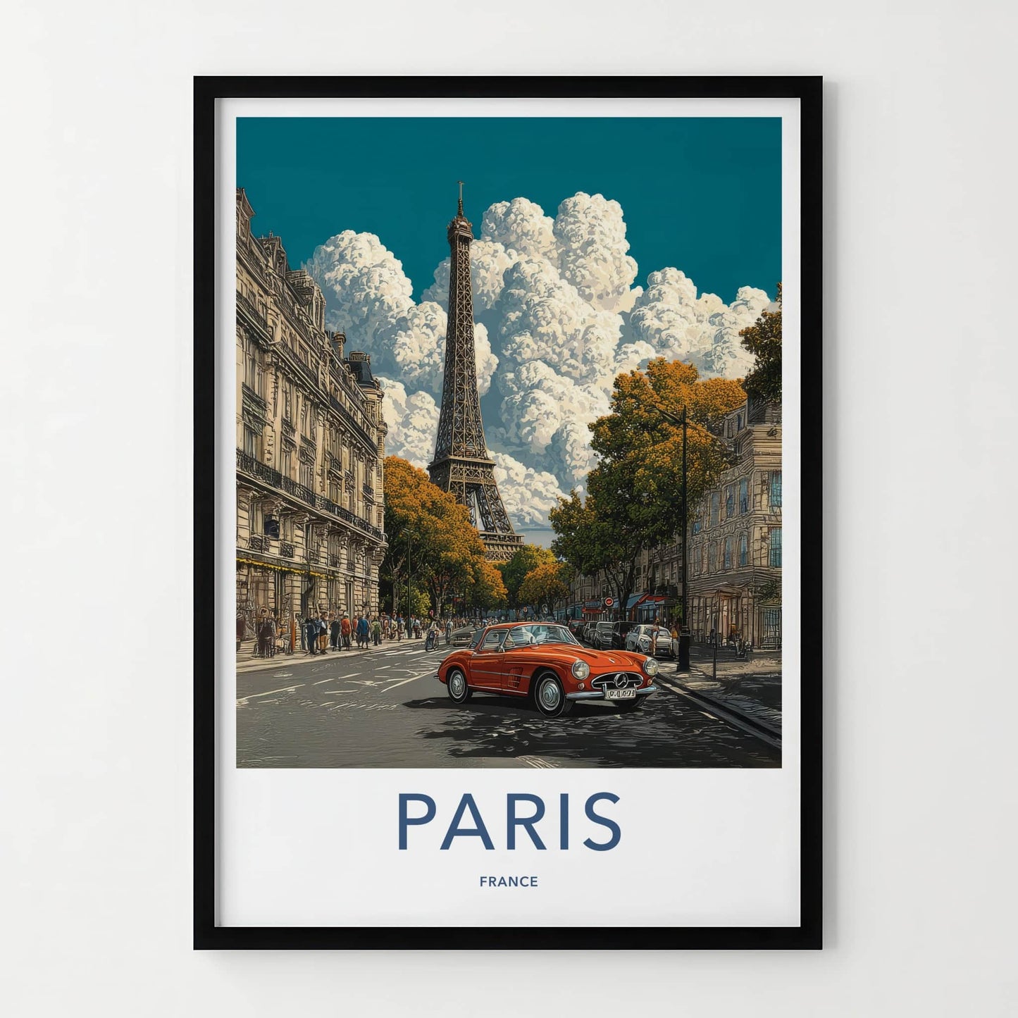 Paris Poster - France Travel Print - Orange Car Eiffel Gallery Art
