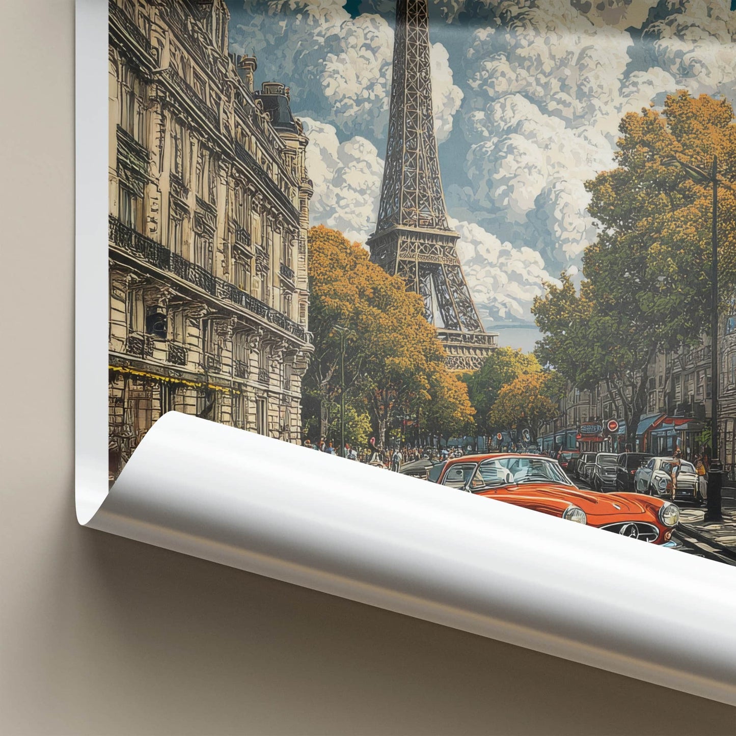 Paris Poster - France Travel Print - Orange Car Eiffel Gallery Art