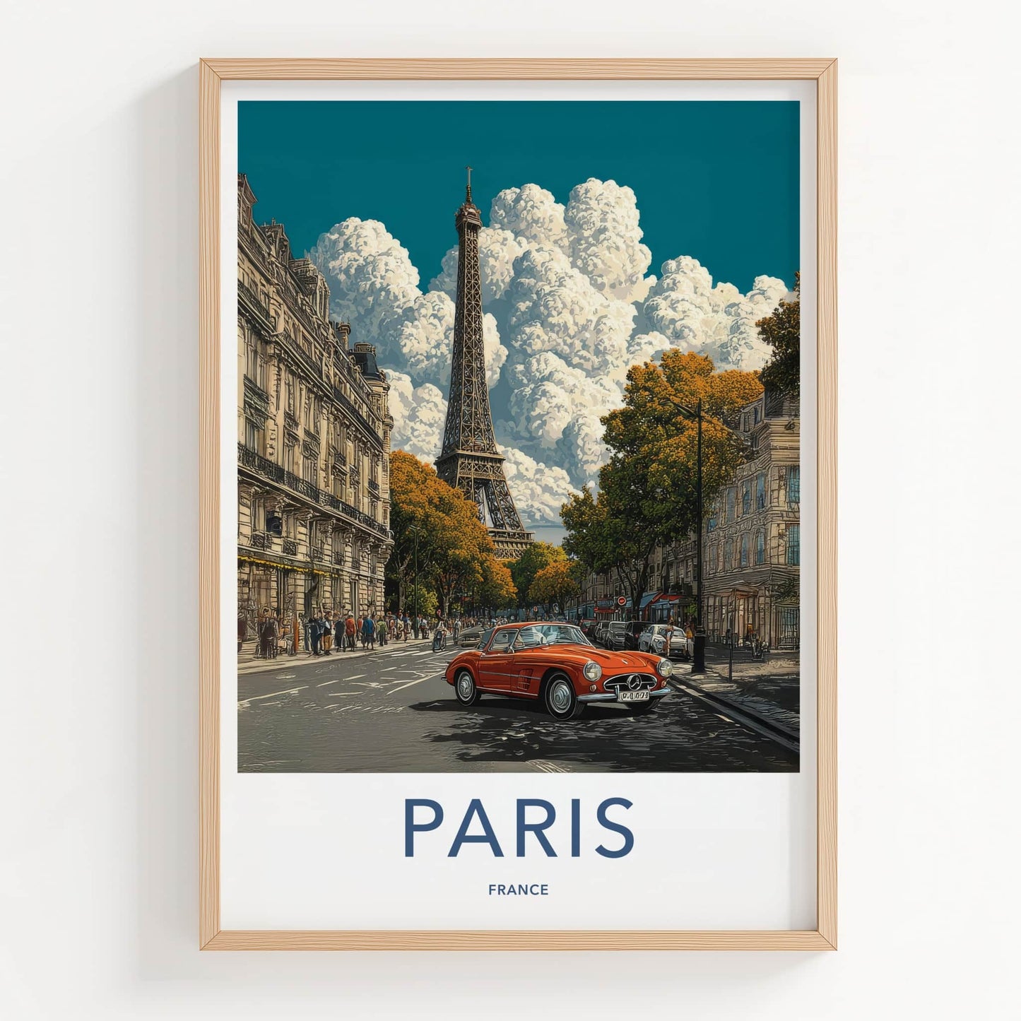 Paris Poster - France Travel Print - Orange Car Eiffel Gallery Art