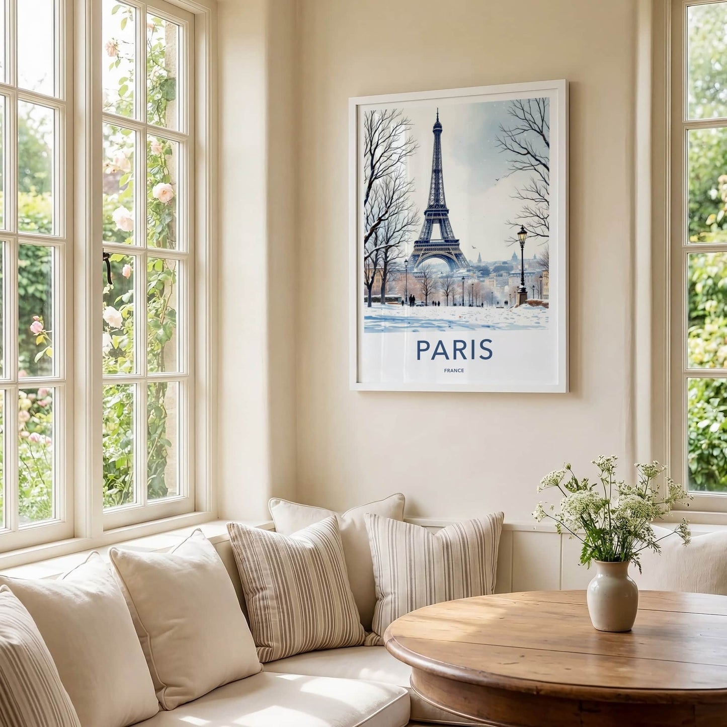Paris Poster - France Travel Print - Snowy Eiffel Tower Home Decor