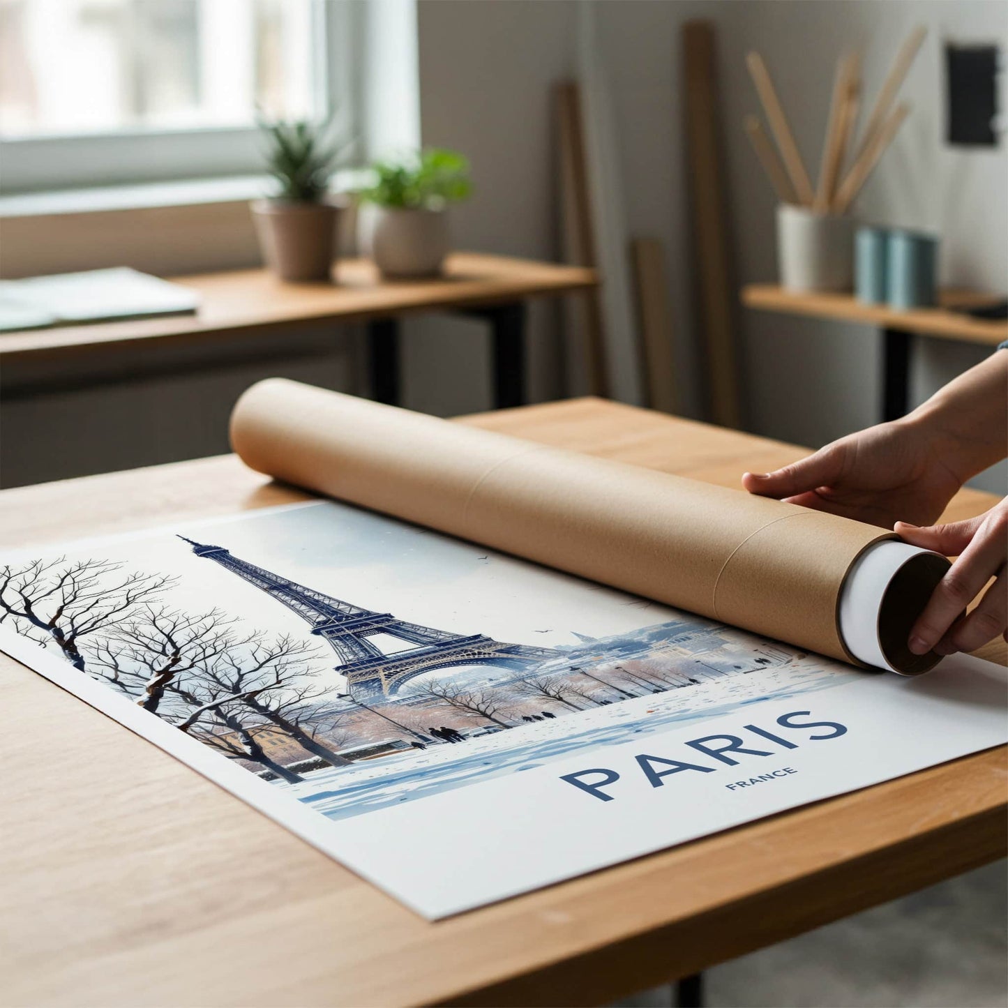 Paris Poster - France Travel Print - Snowy Eiffel Tower Home Decor
