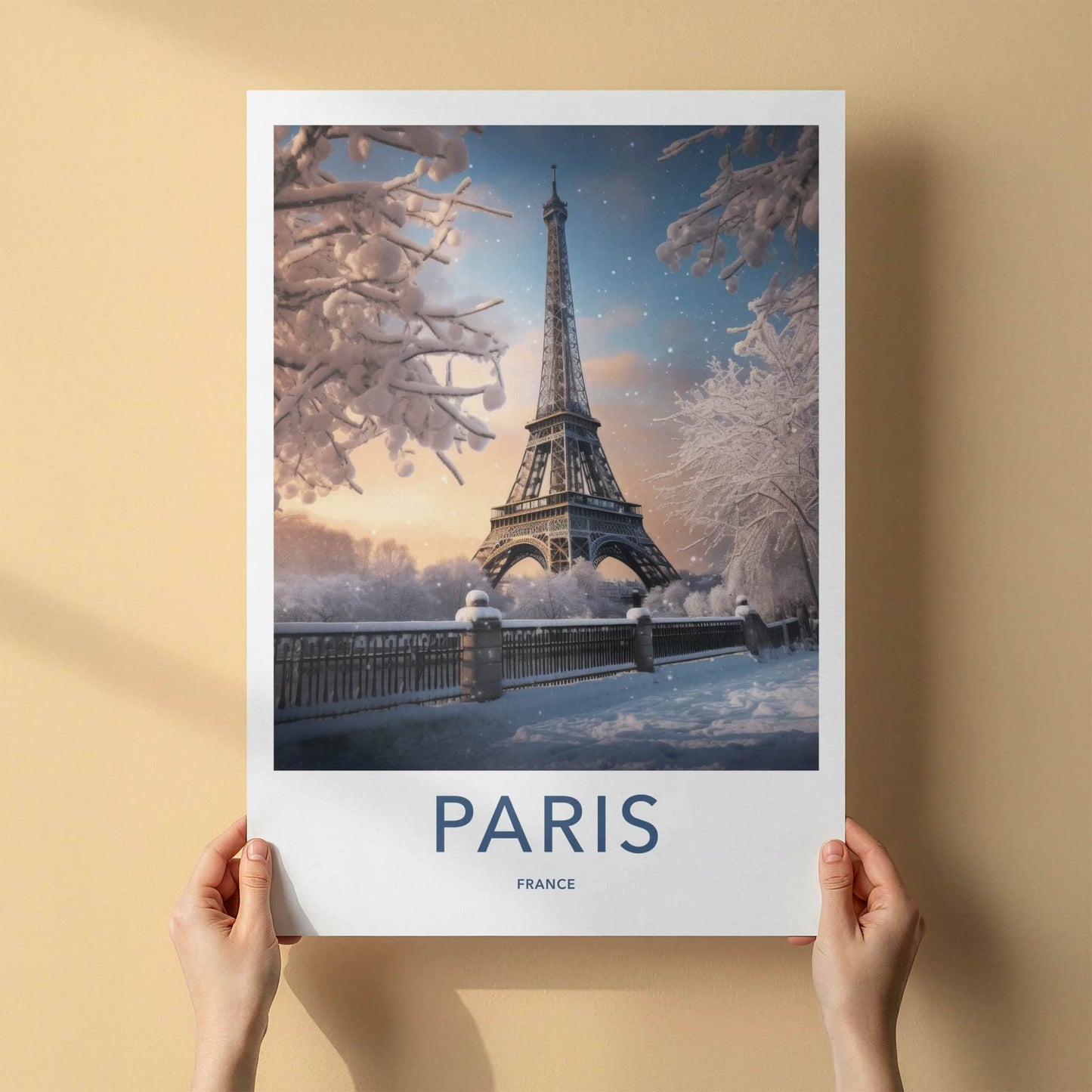 Paris Poster - France Travel Print - Snowy Winter Scene Home Decor