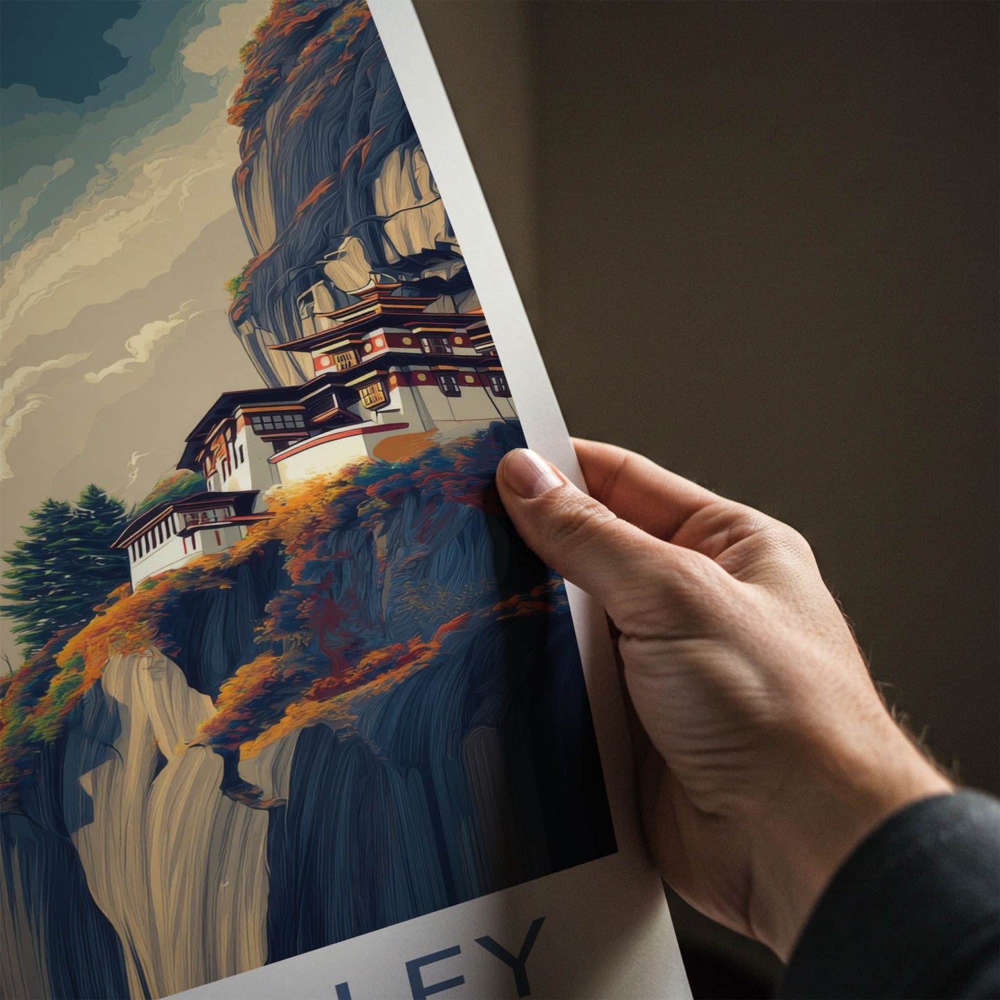 Paro Poster - Bhutan Travel Print - Cliffside Monastery Home Decor