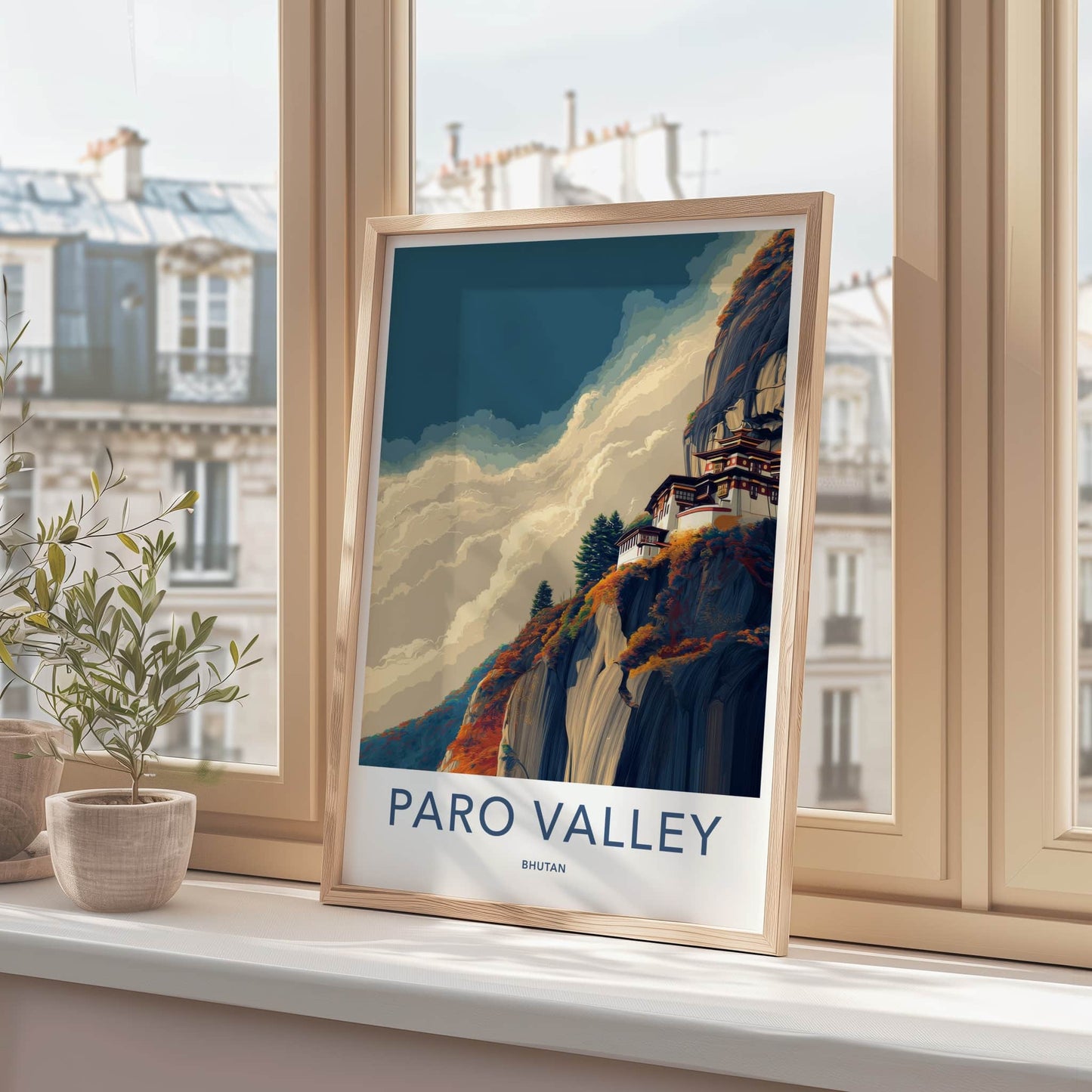 Paro Poster - Bhutan Travel Print - Cliffside Monastery Home Decor
