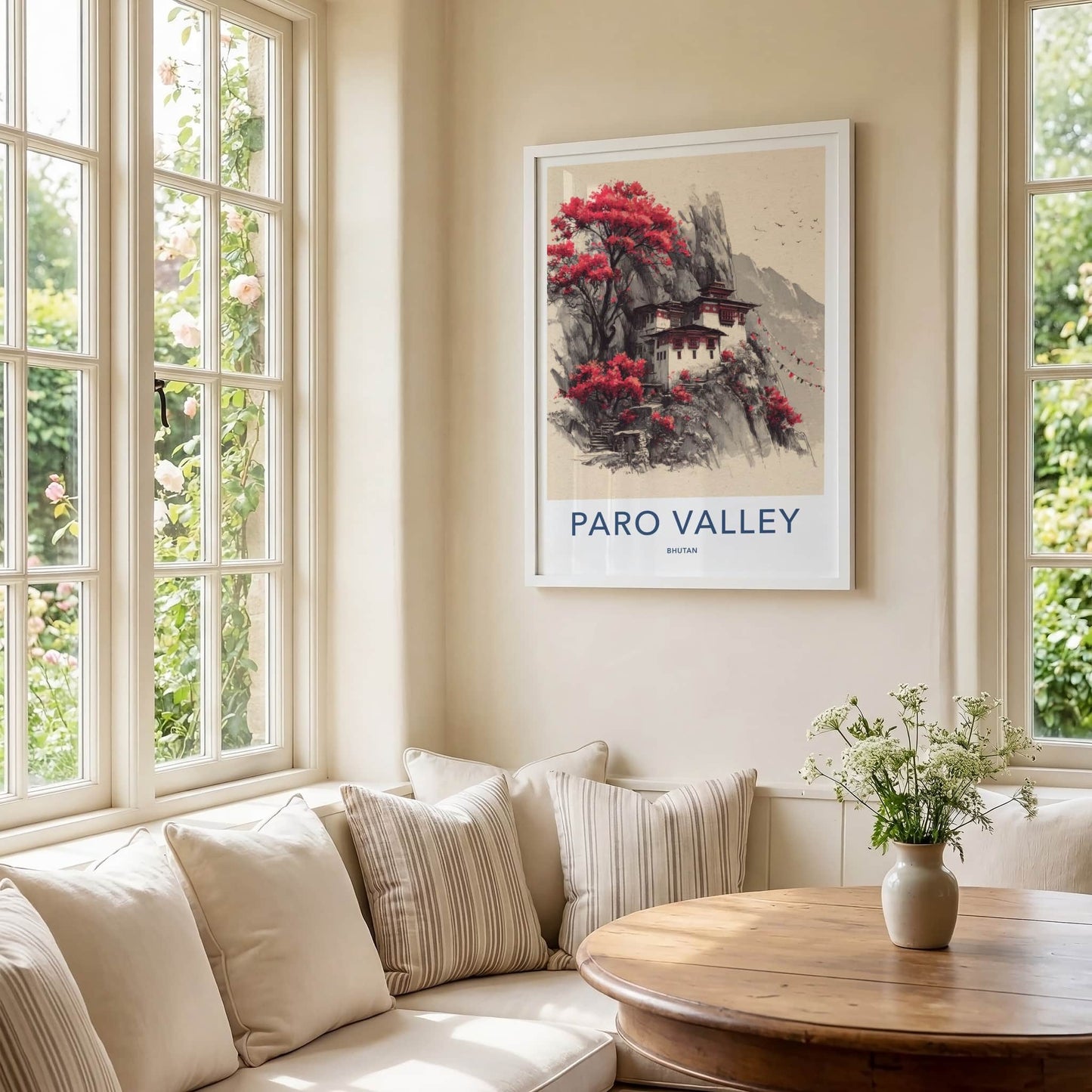 Paro Valley Poster - Bhutan Travel Art - Mountain Monastery Home Decor