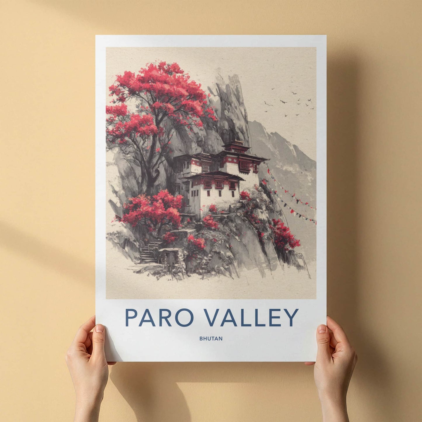 Paro Valley Poster - Bhutan Travel Art - Mountain Monastery Home Decor
