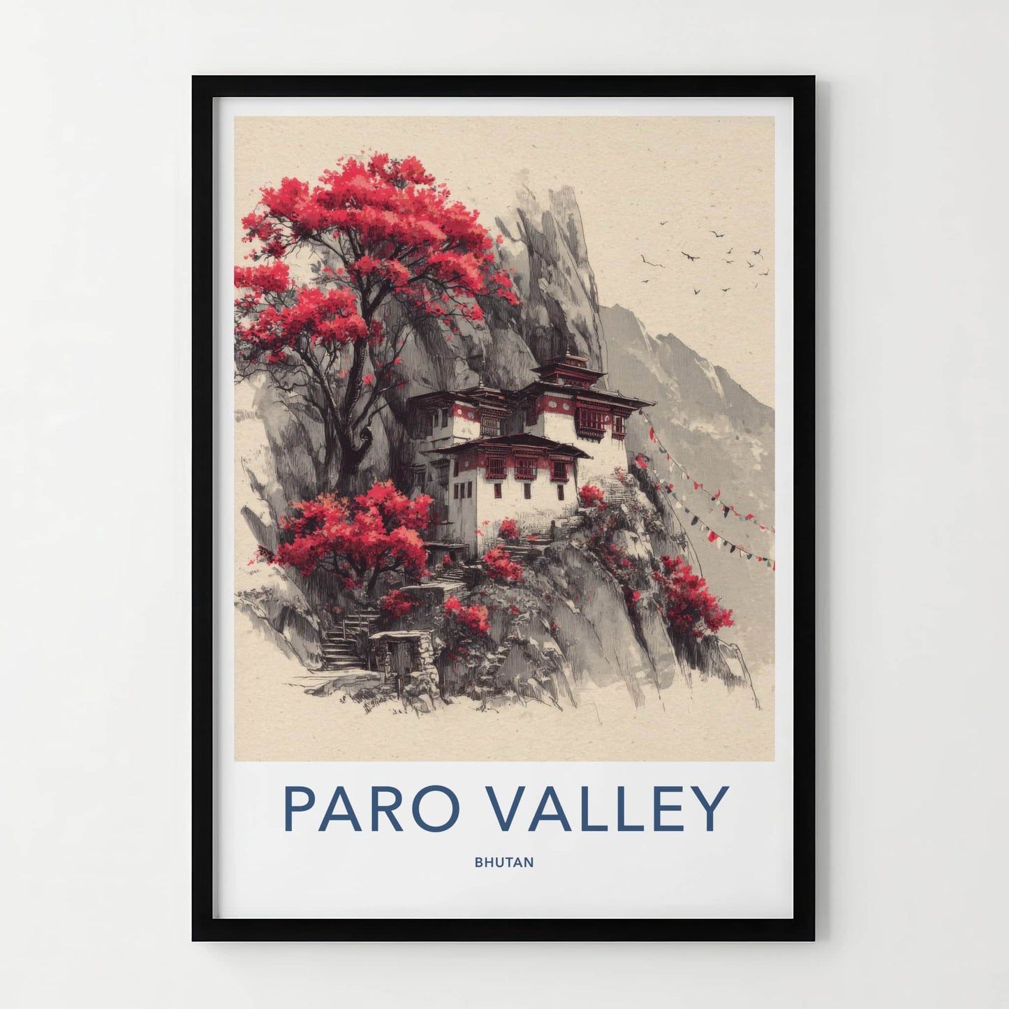 Paro Valley Poster - Bhutan Travel Art - Mountain Monastery Home Decor