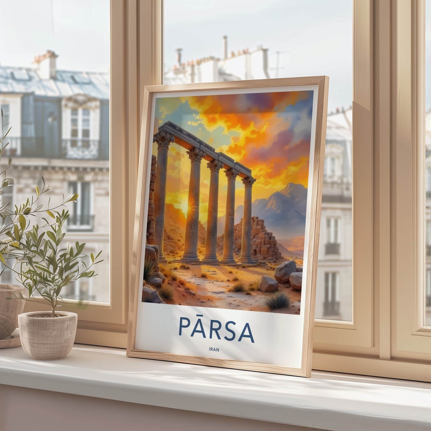Parsa Poster - Iran Travel Art - Desert Temple Sunset Home Decor