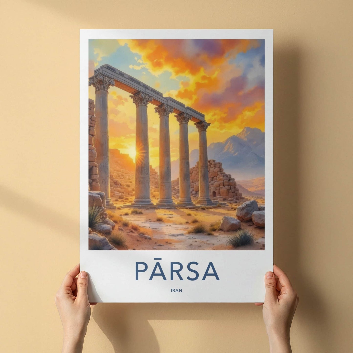 Parsa Poster - Iran Travel Art - Desert Temple Sunset Home Decor